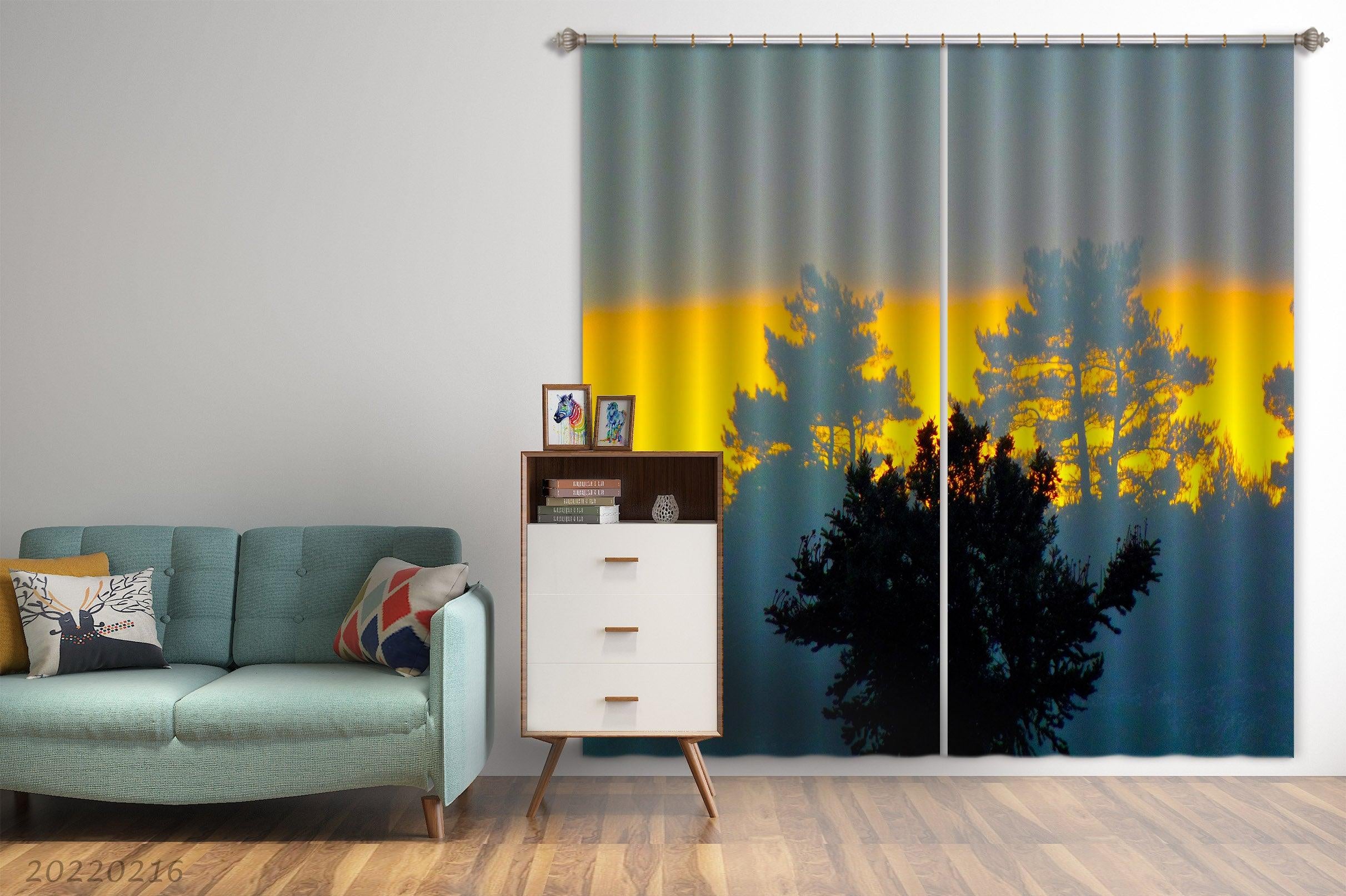 3D Woods Golden Sunbeam Misty Curtains and Drapes GD 2210- Jess Art Decoration