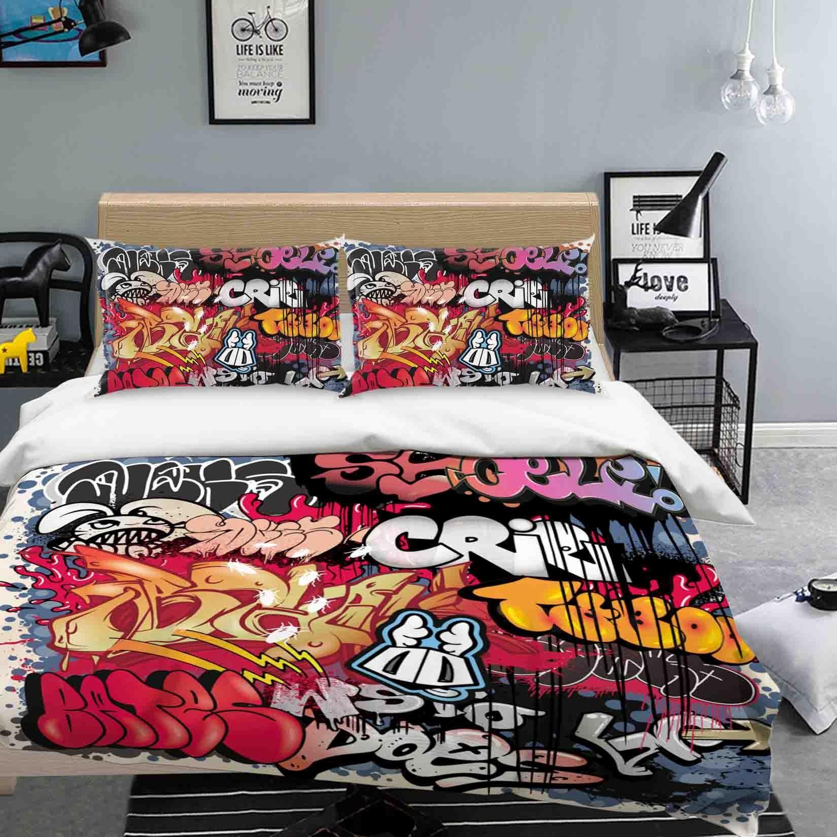 3D Dark Graffiti Quilt Cover Set Bedding Set Duvet Cover Pillowcases SF086- Jess Art Decoration