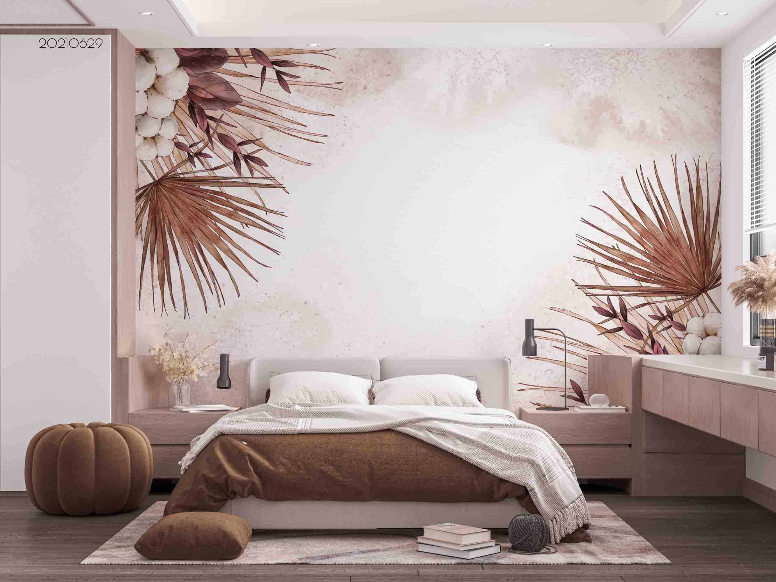 3D Watercolor Floral Leaves Wall Mural Wallpaper LQH 42- Jess Art Decoration