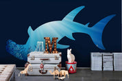 3D Hand Drawn Ocean Wildlife Whaleshark Shadow Blue Wall Mural Wallpaper LXL- Jess Art Decoration