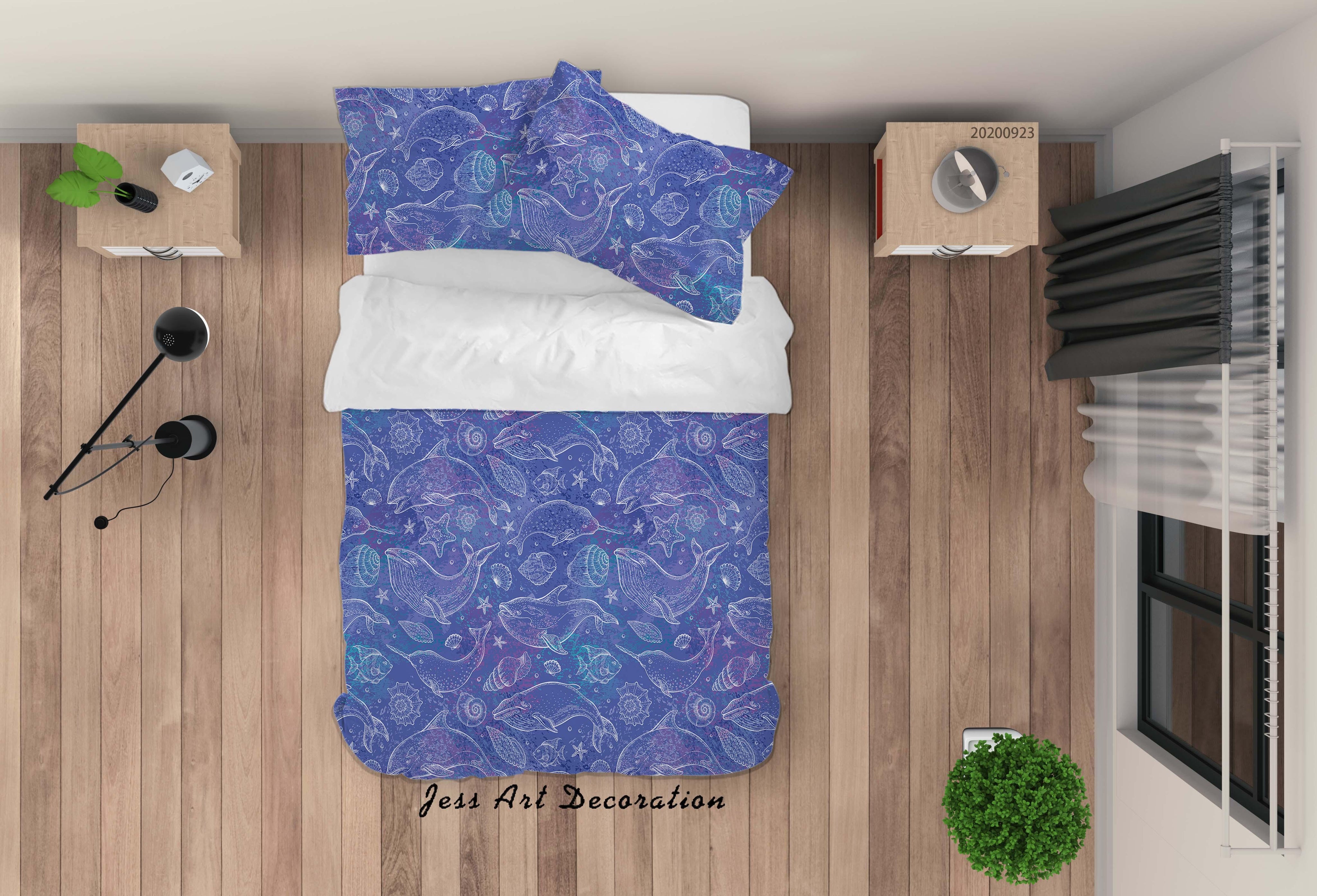 3D Whales Seashell Quilt Cover Set Bedding Set Duvet Cover Pillowcases WJ 6398- Jess Art Decoration