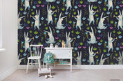 Cartoon Blue Bunny Animal Colorful Plant Wall Mural Wallpaper LXL- Jess Art Decoration