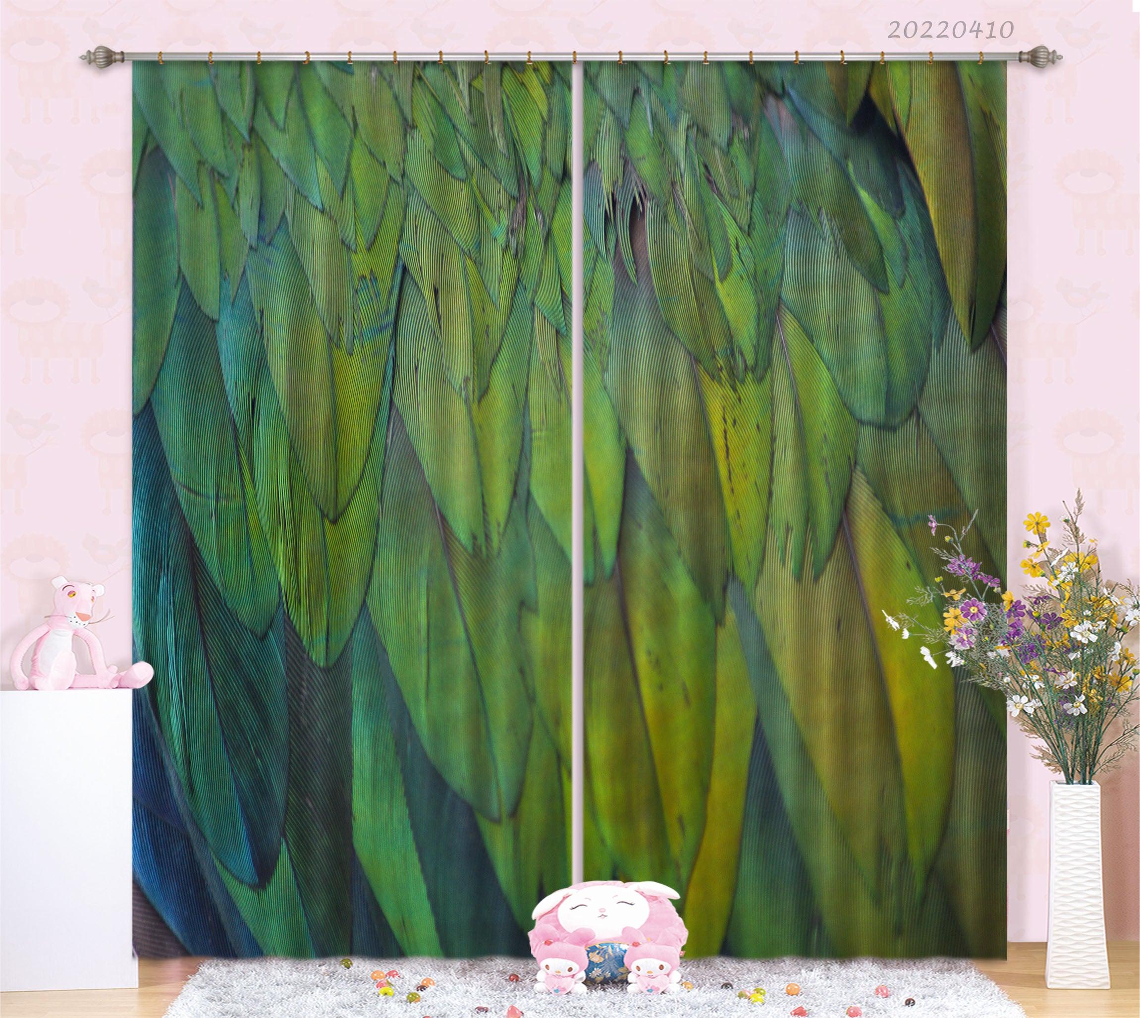 3D Abstract Animal Feather Bird Wing Green Curtains and Drapes GD 4024- Jess Art Decoration