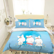 3D Blue Rabbit Floral Quilt Cover Set Bedding Set Duvet Cover Pillowcases SF94- Jess Art Decoration