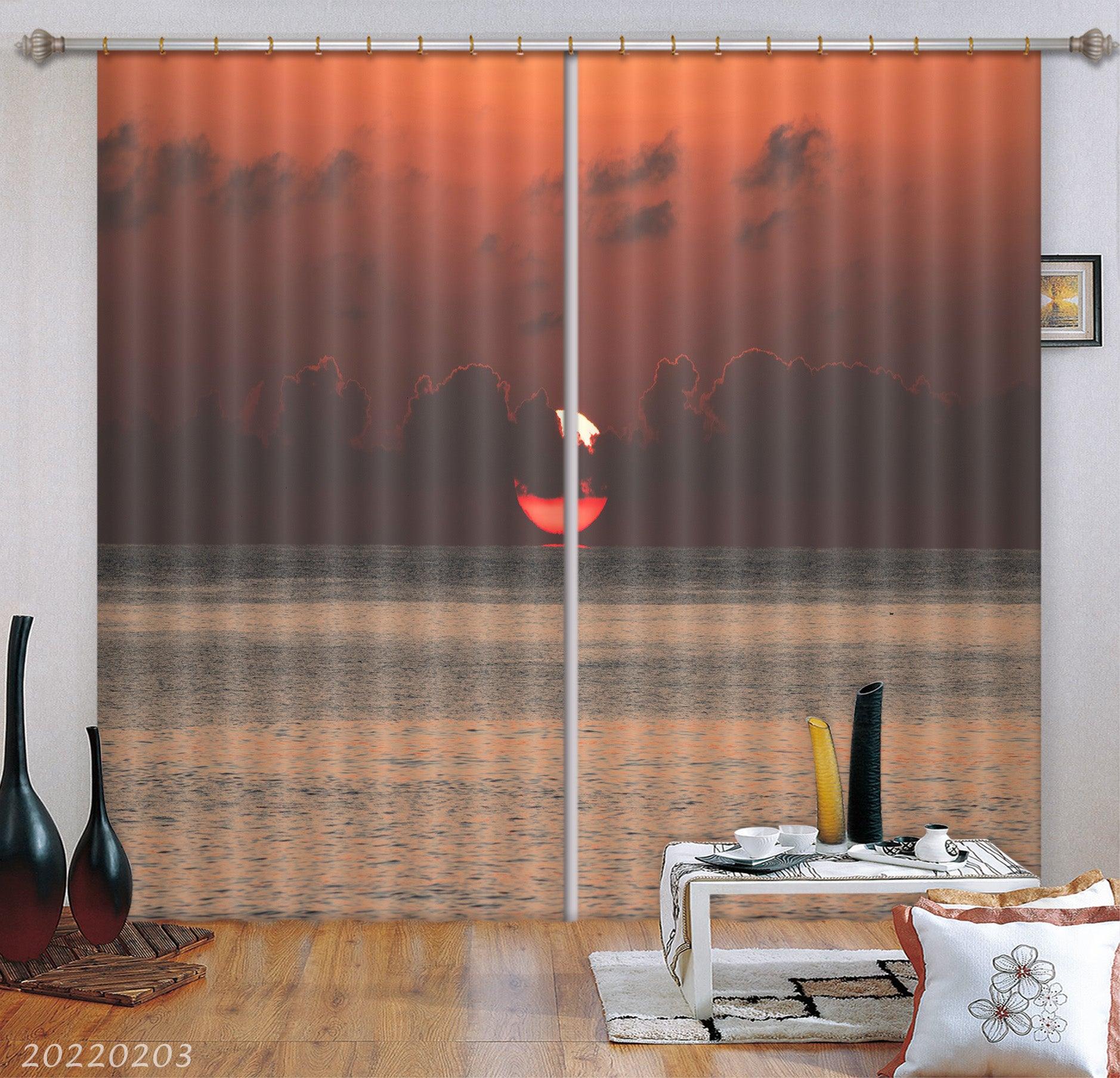 3D Dark Clouds Blocking Sun Sea Surface Curtains and Drapes GD 1059- Jess Art Decoration