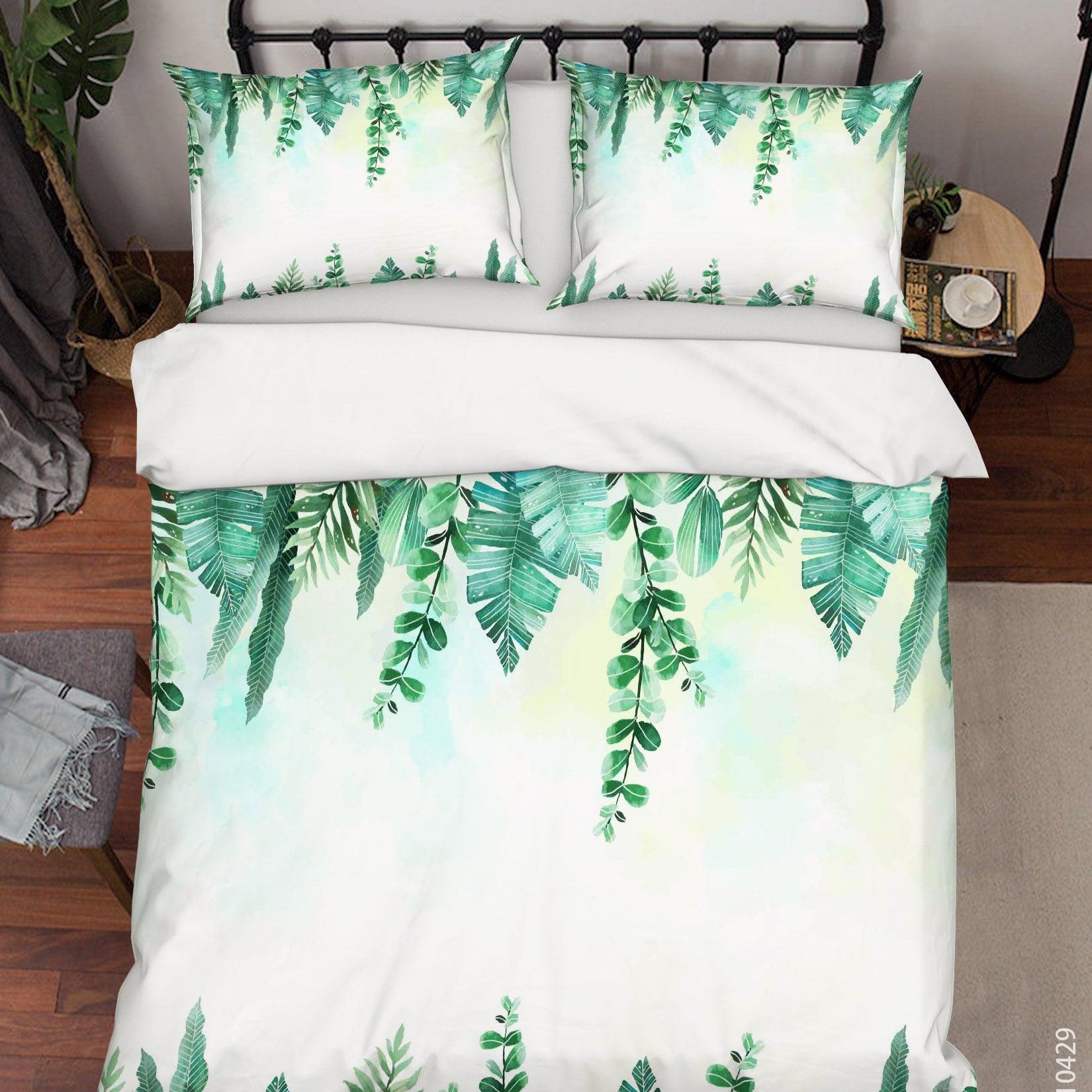 3D Watercolor Green Leaf Quilt Cover Set Bedding Set Duvet Cover Pillowcases 246- Jess Art Decoration