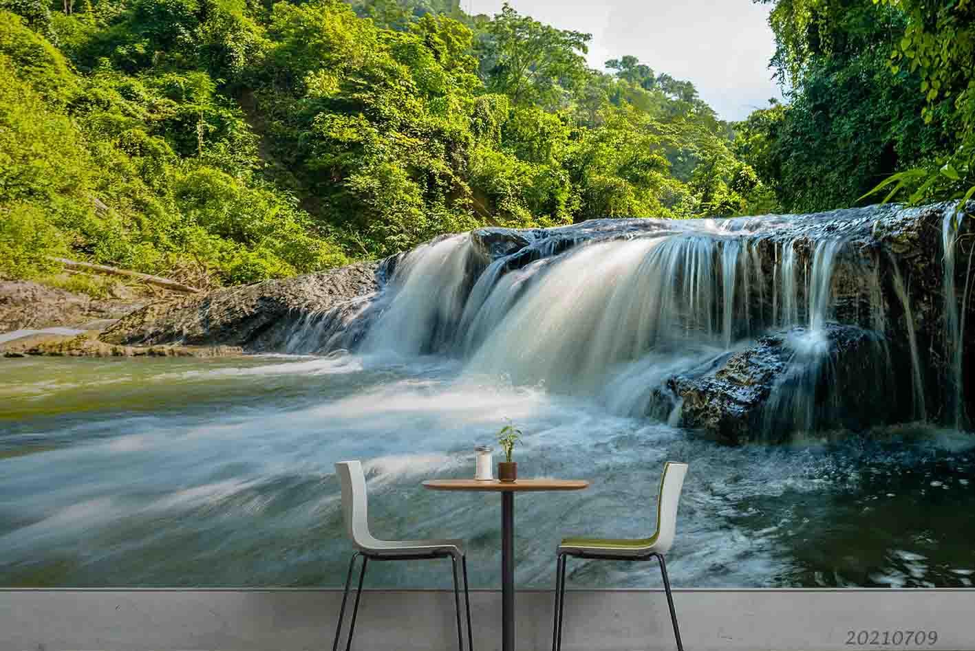 3D Waterfall Forest Wall Mural Wallpaper SWW3839- Jess Art Decoration