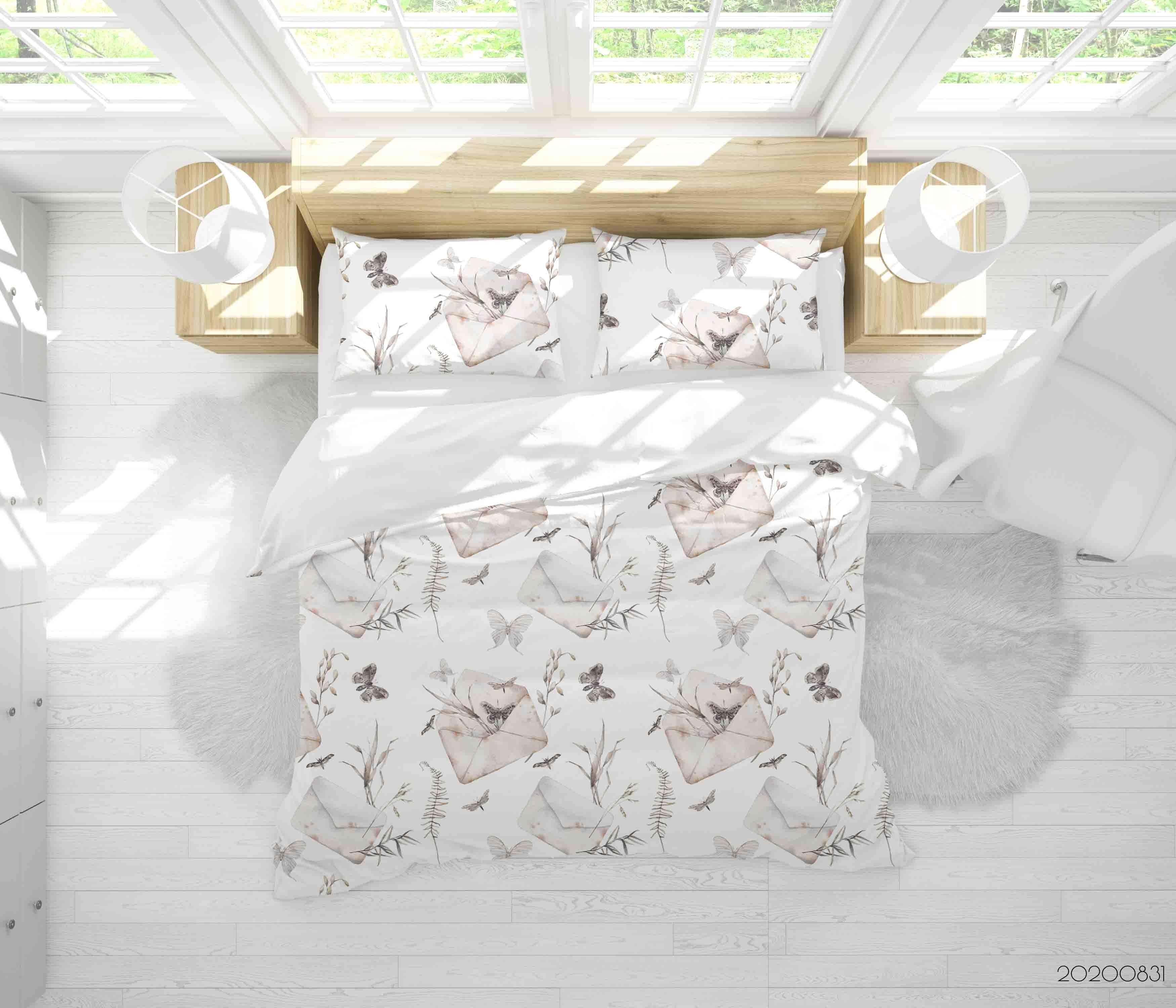 3D Watercolor Envelope Butterfly Pattern Quilt Cover Set Bedding Set Duvet Cover Pillowcases WJ 3494- Jess Art Decoration