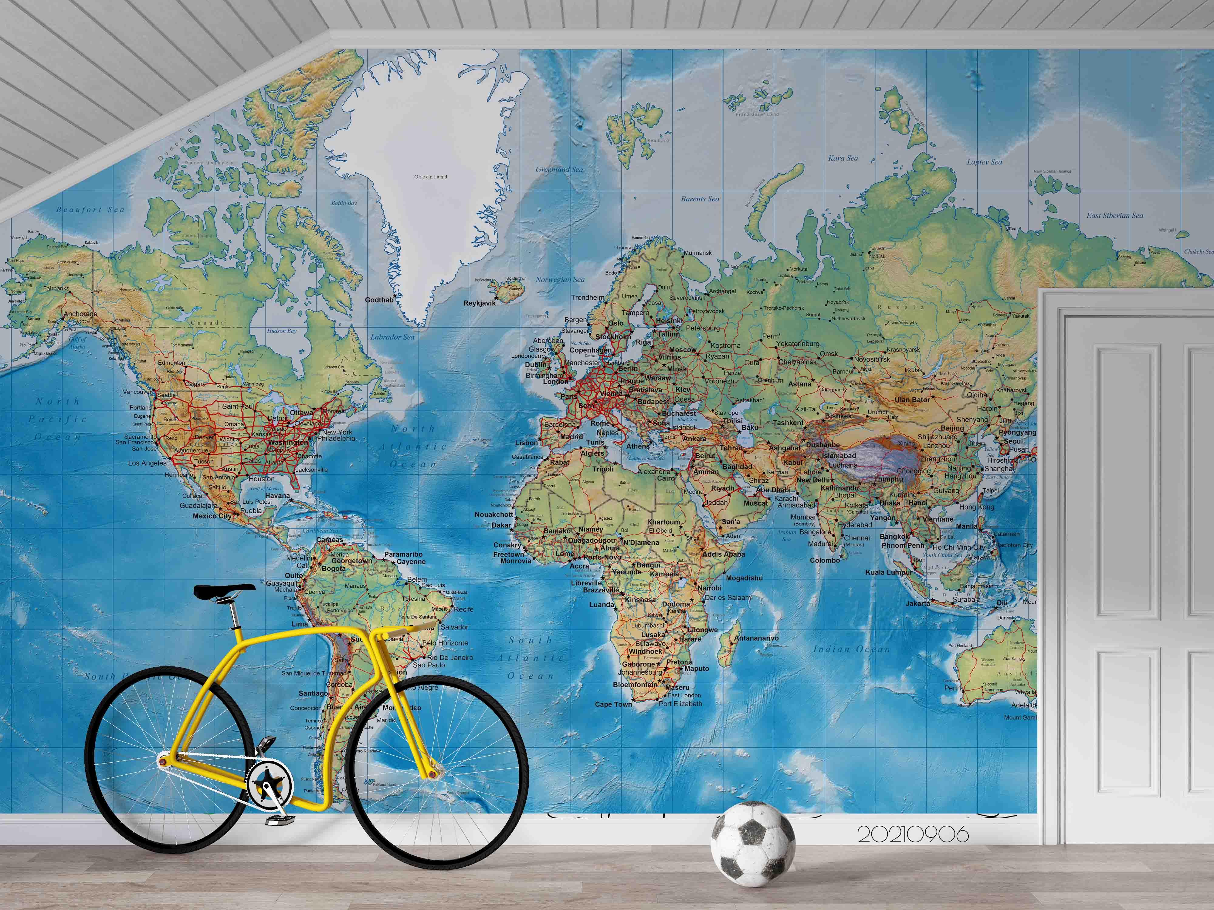 3D Blue World Map Wall Mural Wallpaper LQH 491- Jess Art Decoration