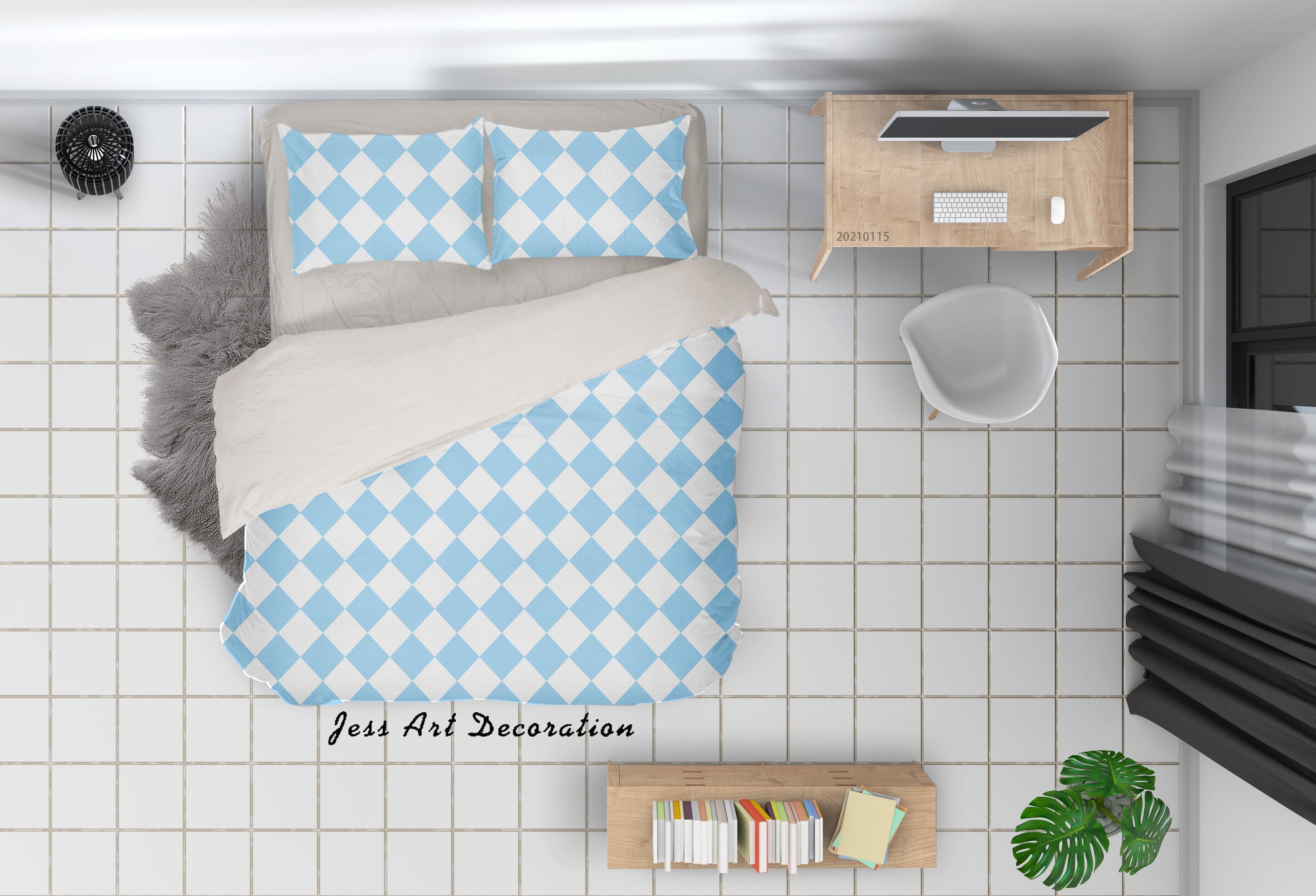 3D Abstract Blue Geometric Pattern Quilt Cover Set Bedding Set Duvet Cover Pillowcases 87- Jess Art Decoration
