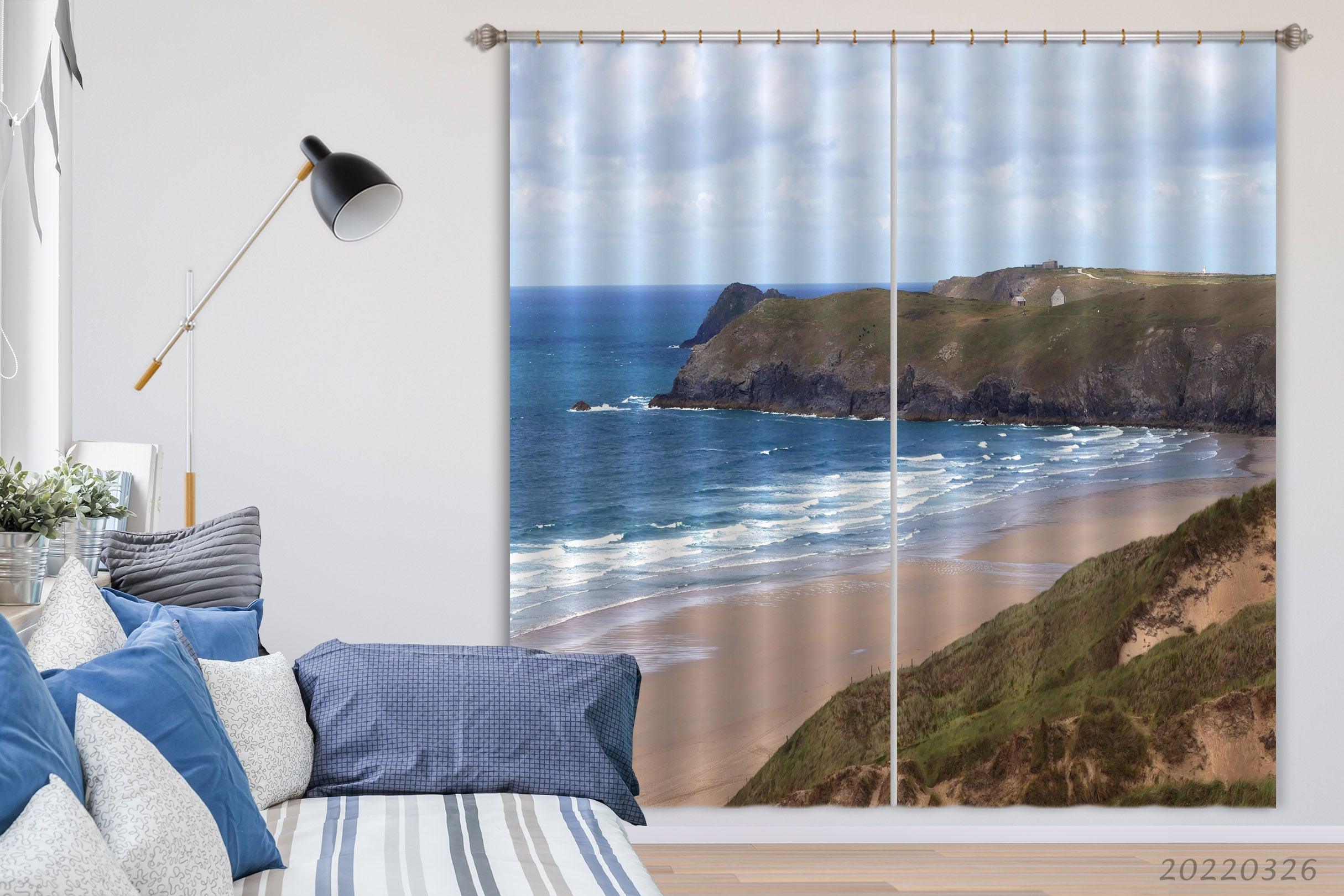 3D Skyline Sea Wave Beach Mountain Curtains and Drapes GD 3042- Jess Art Decoration