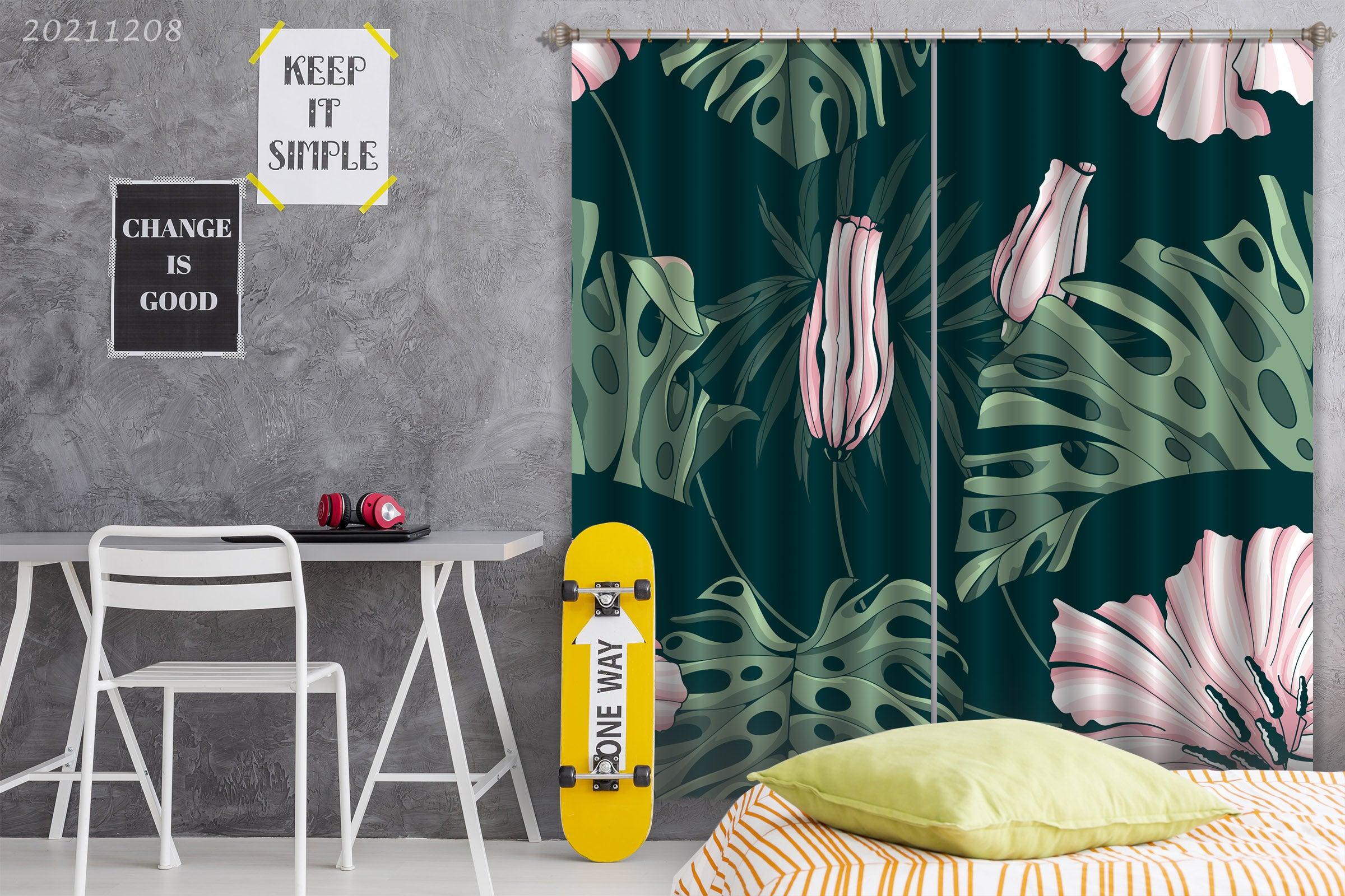3D Hand Drawn Floral Plant Leaf Green Curtains and Drapes LLL 648- Jess Art Decoration