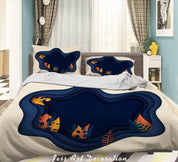 3D Abstract Leaves Plant Blue Quilt Cover Set Bedding Set Duvet Cover Pillowcases LXL- Jess Art Decoration