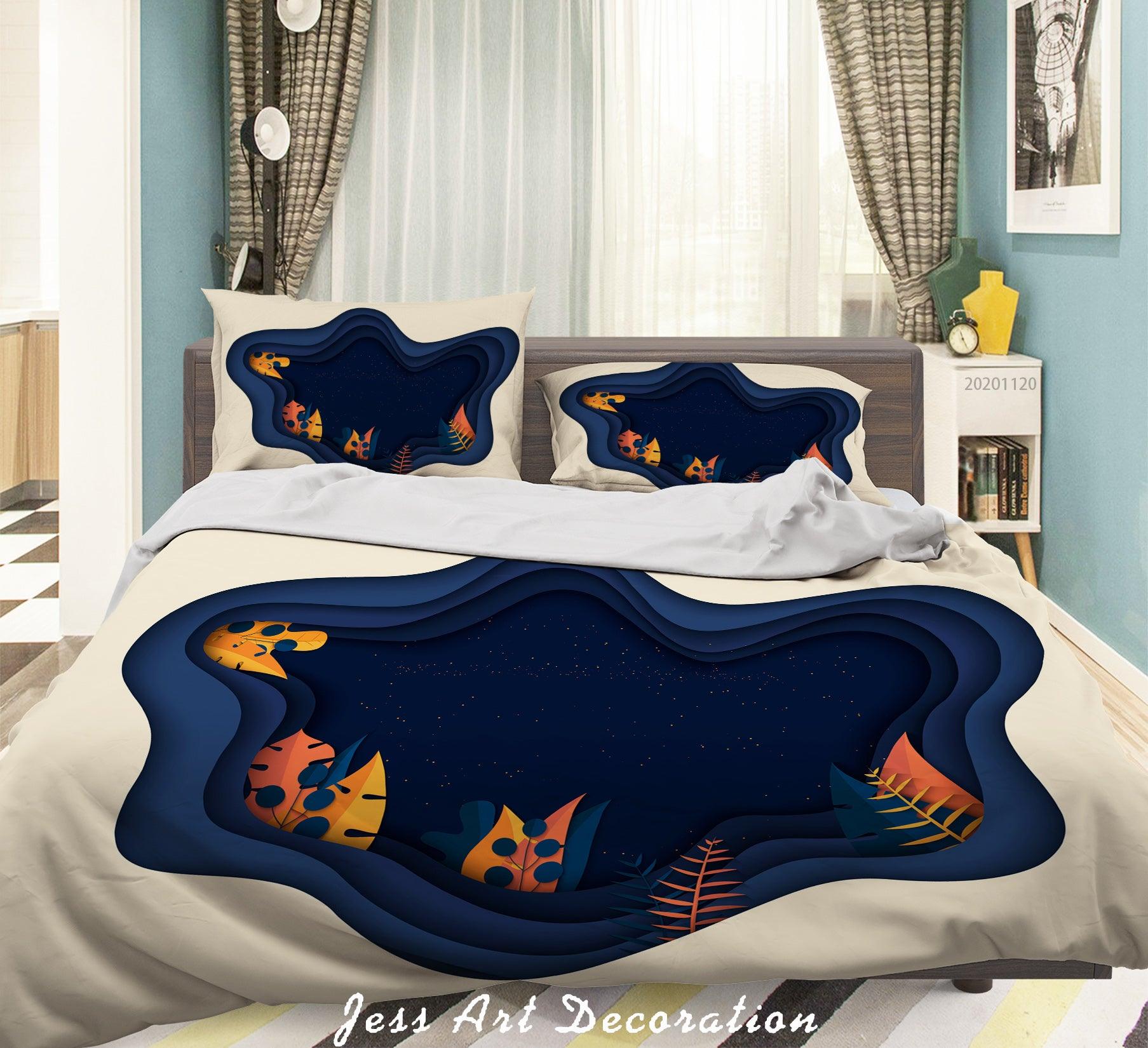3D Abstract Leaves Plant Blue Quilt Cover Set Bedding Set Duvet Cover Pillowcases LXL- Jess Art Decoration