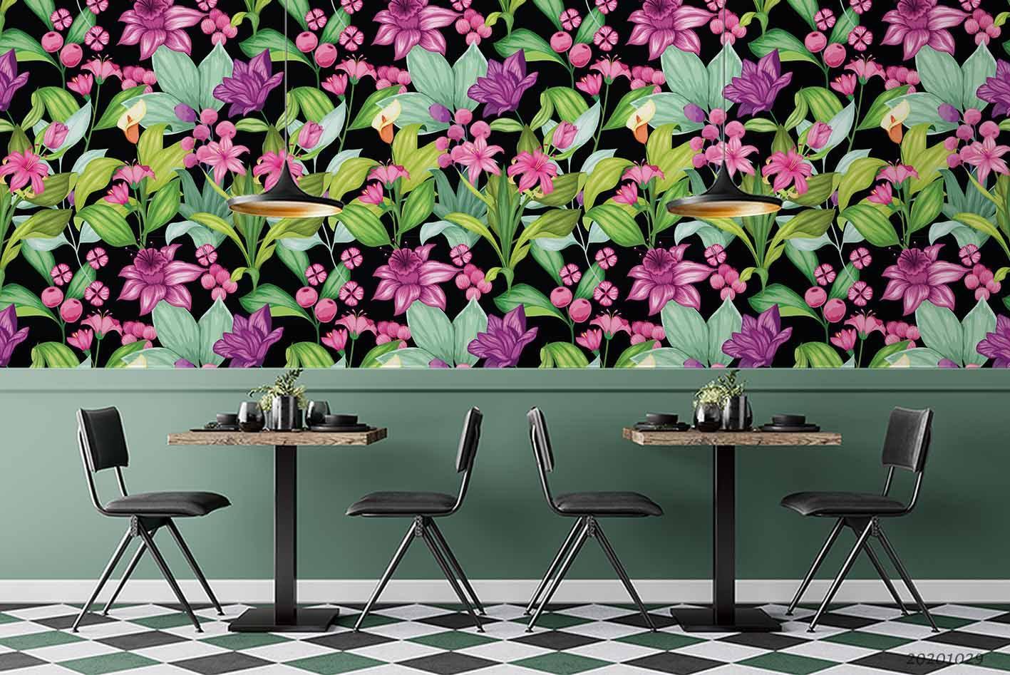 3D Tropical Leaves Colourful Flowers Pattern Wall Mural Wallpaper WJ 9791- Jess Art Decoration