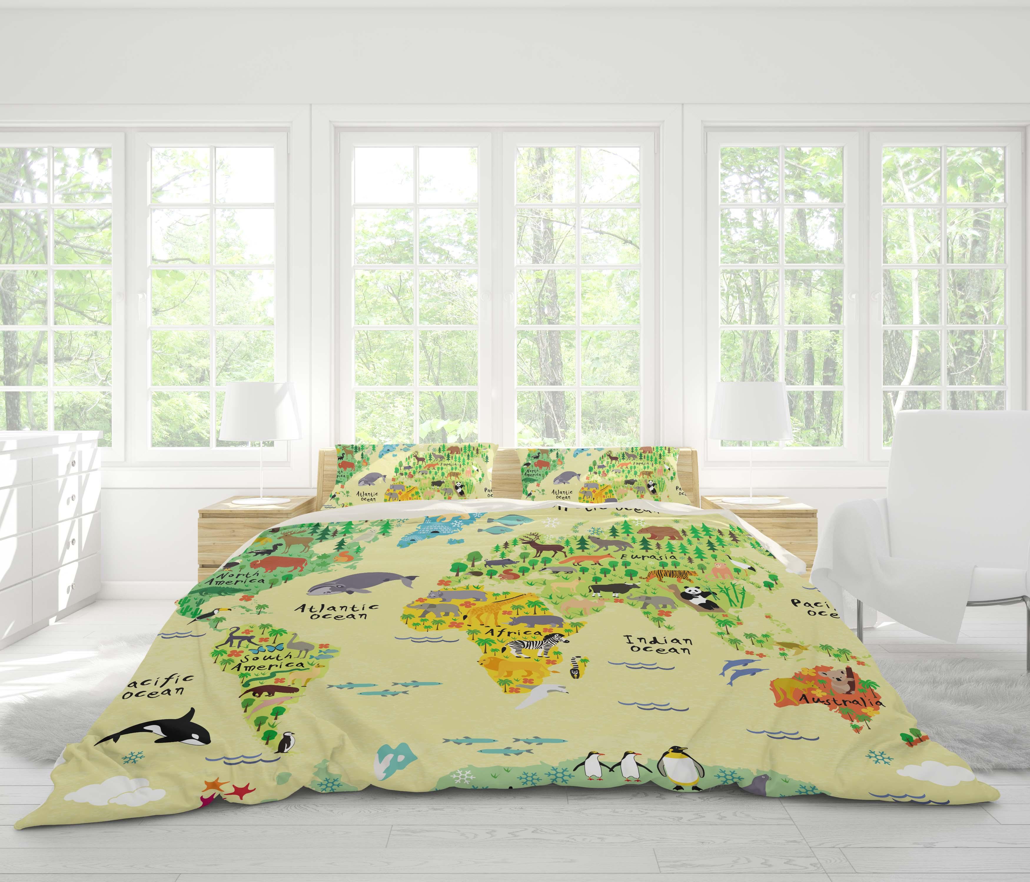 3D Green Animals World Map Quilt Cover Set Bedding Set Pillowcases 13- Jess Art Decoration