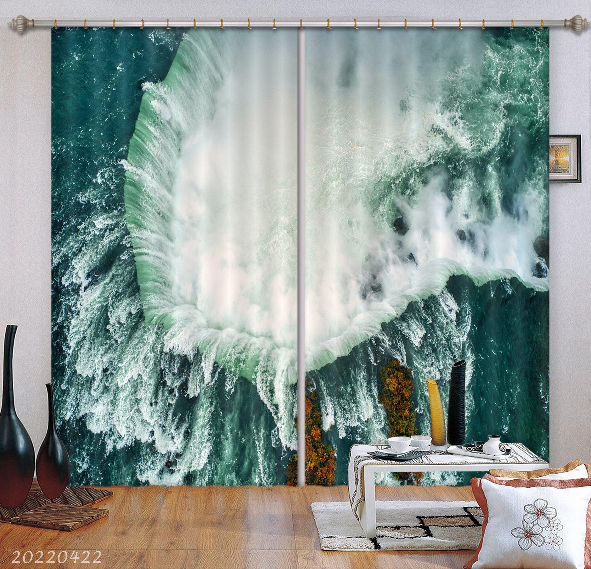 3D Aerial View Ocean Wave Landscape Curtains and Drapes GD 4176- Jess Art Decoration