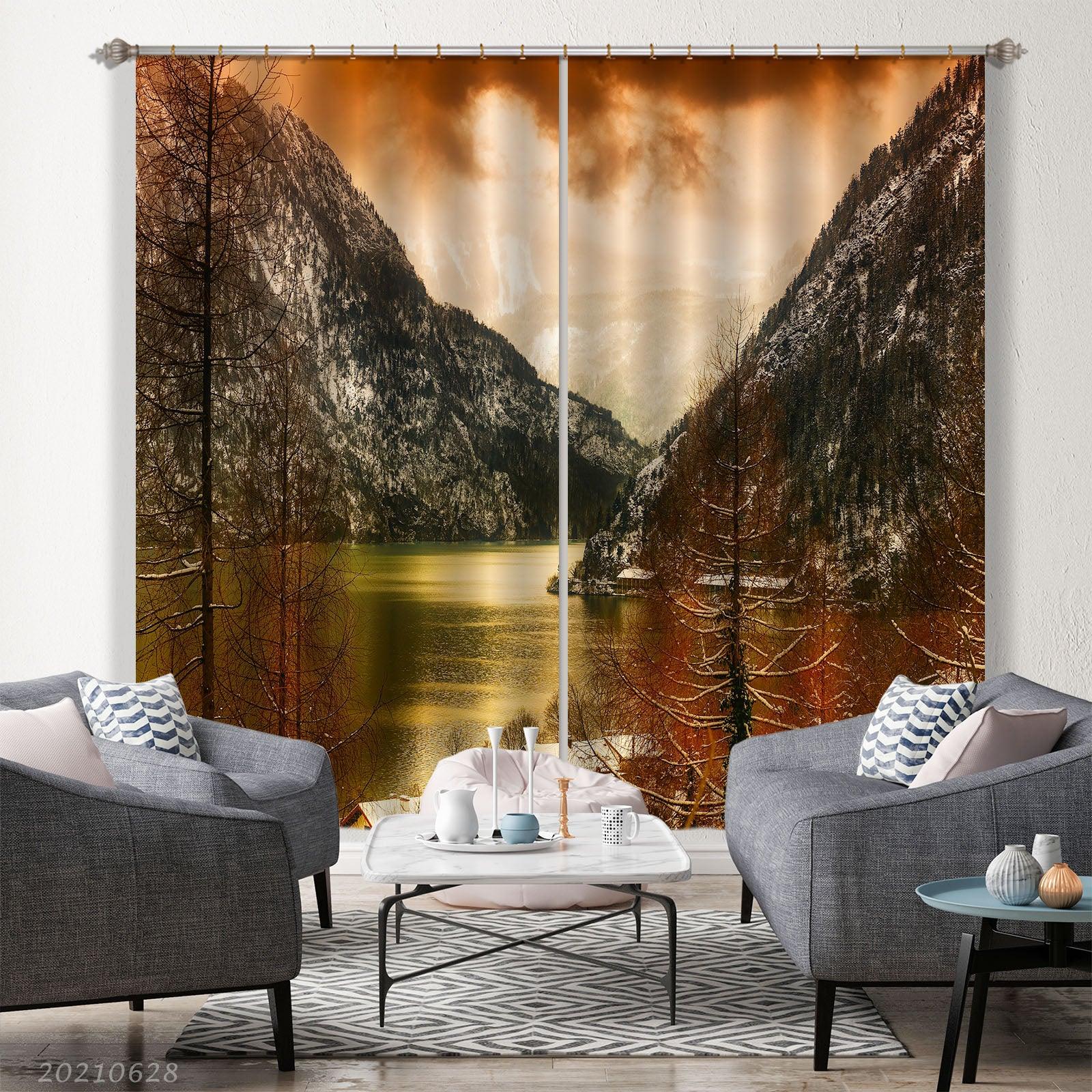 3D Sunset Sky Mountain Lake Landscape Curtains and Drapes LQH 174- Jess Art Decoration