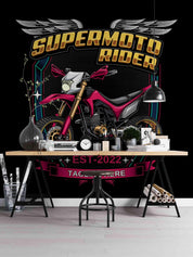 3D Vintage Supermoto Rider Logo Drawing Wall Mural Wallpaper GD 3195- Jess Art Decoration