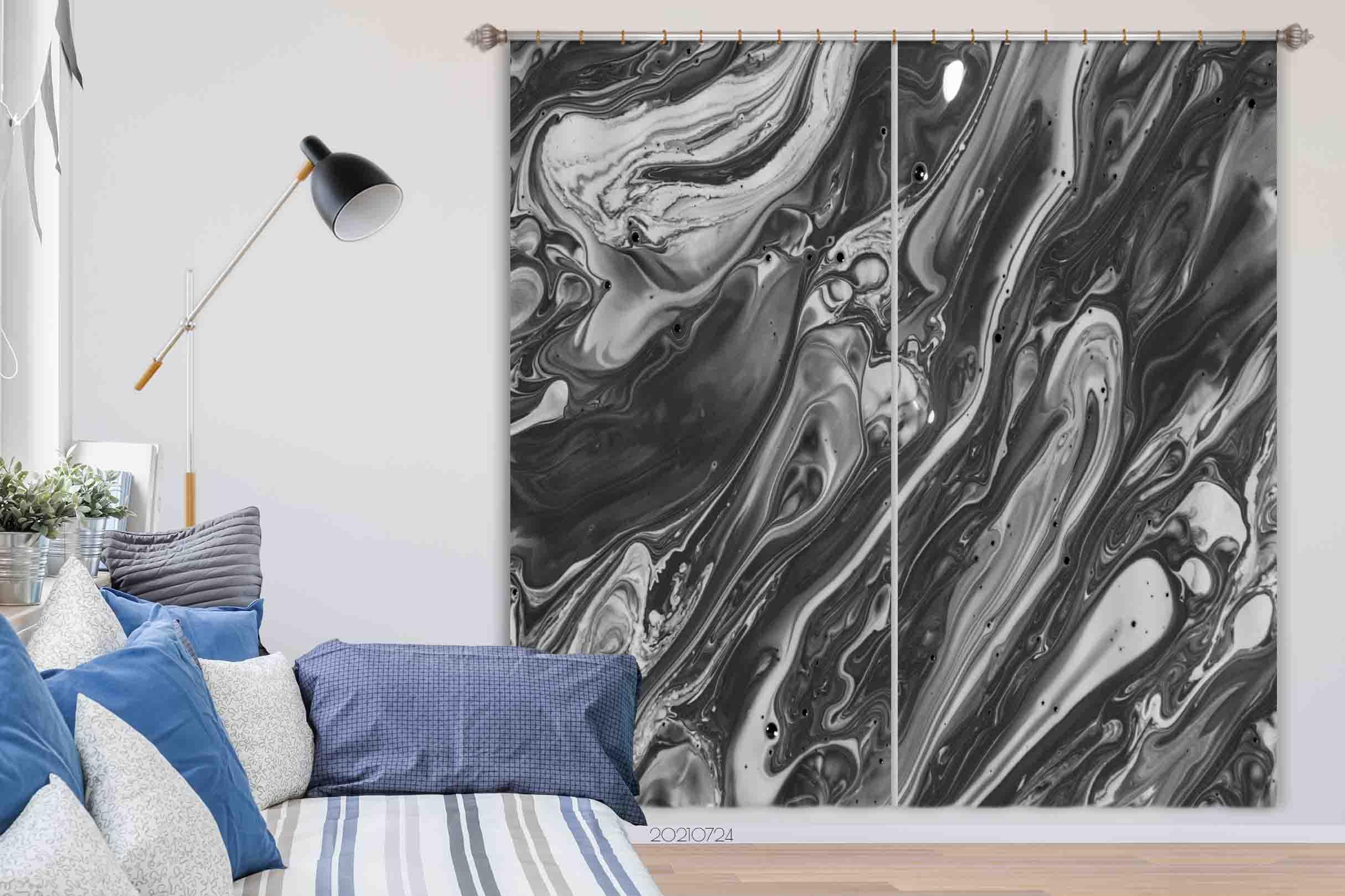 3D Abstract Black Marble Texture Curtains and Drapes LQH 55- Jess Art Decoration