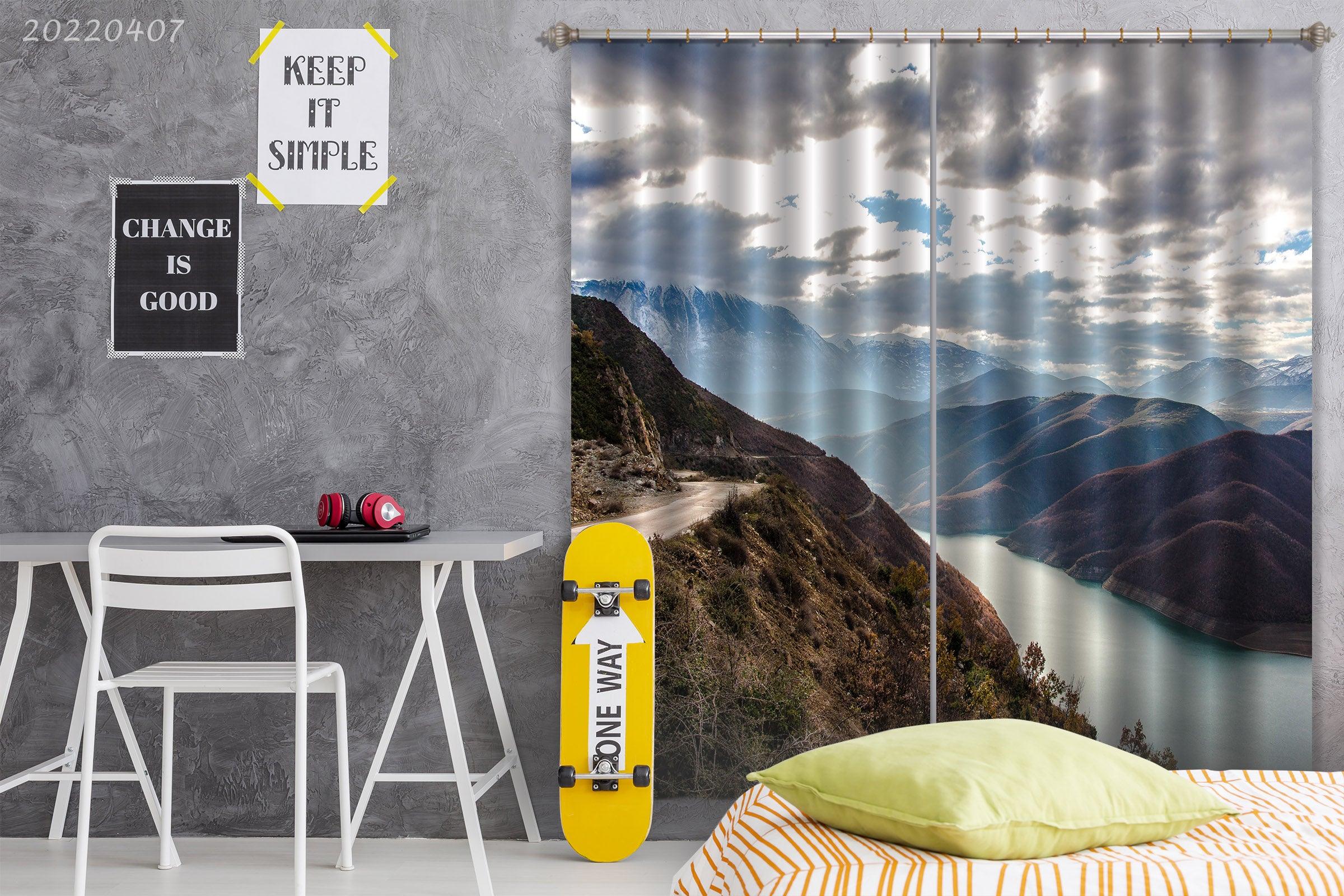 3D Landscape Mountain River Highway Cloudy Curtains and Drapes GD 3529- Jess Art Decoration