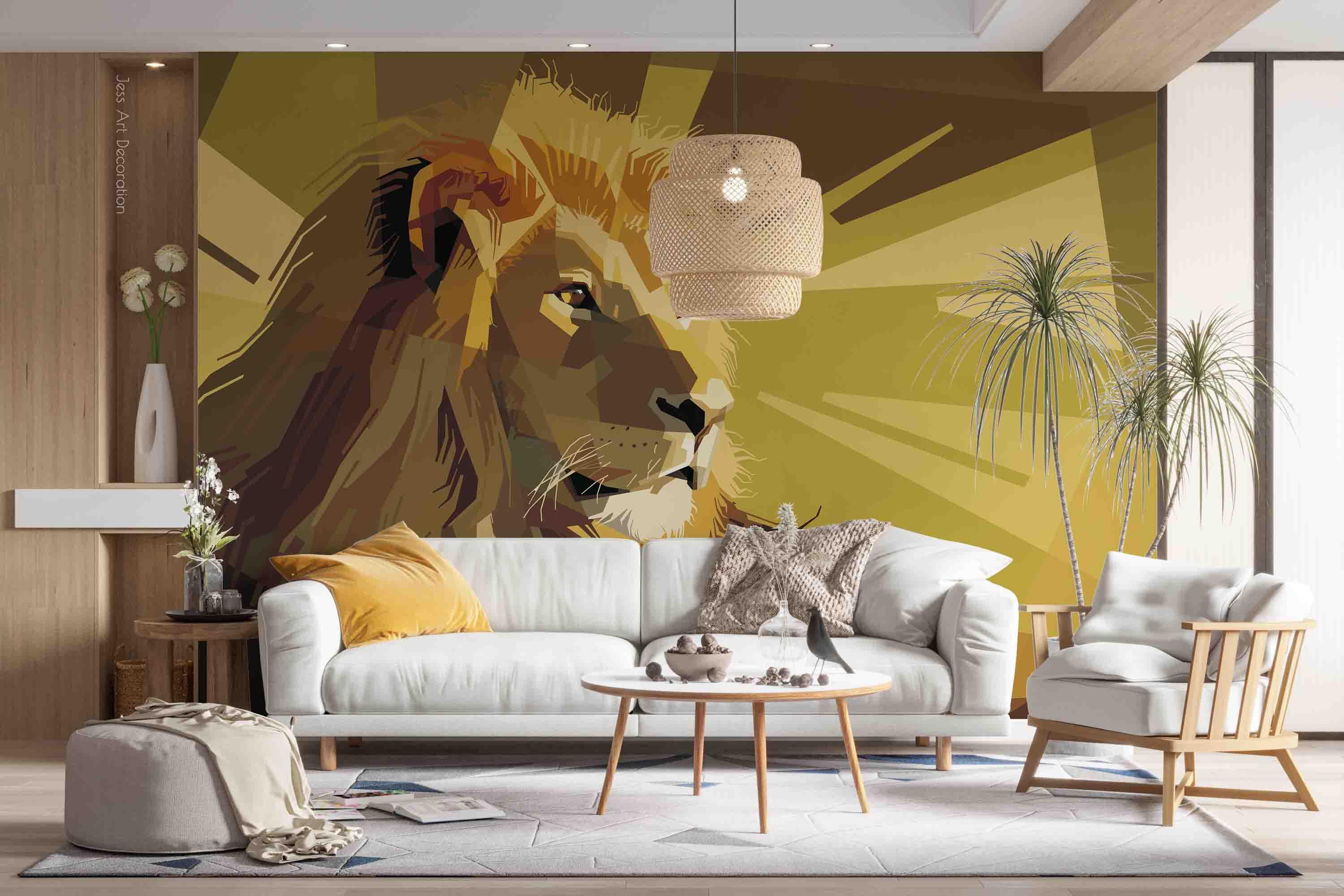 3D Golden Lion Character golden lion graphic mural wall mural wallpaper for kids room - view 3