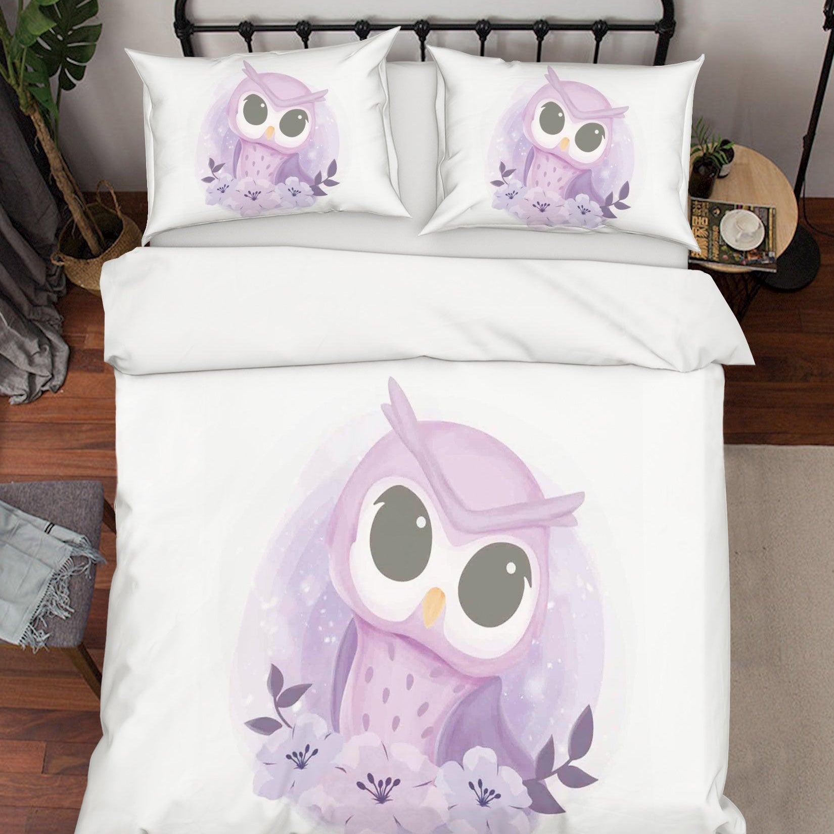 3D White Purple Owl Quilt Cover Set Bedding Set Duvet Cover Pillowcases SF06- Jess Art Decoration