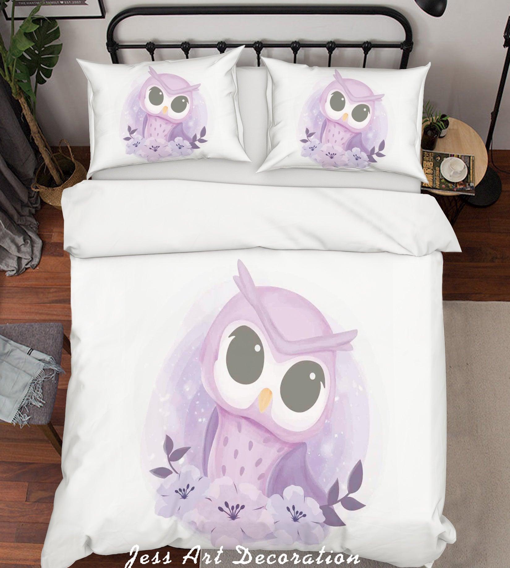 3D White Purple Owl Quilt Cover Set Bedding Set Duvet Cover Pillowcases SF06- Jess Art Decoration