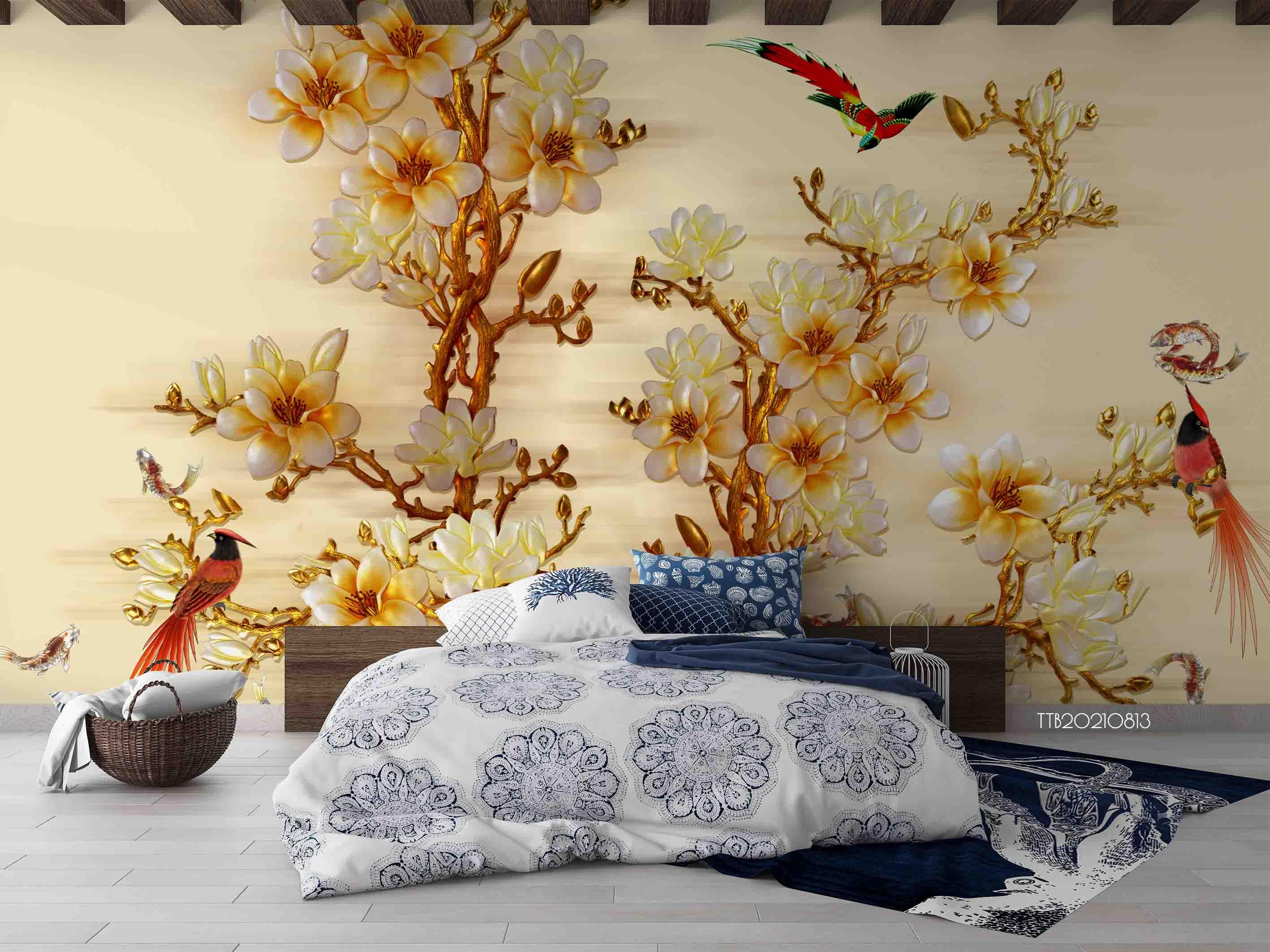3D Chinese Style Floral Plum Blossom Bird Wall Mural Wallpaper 5113- Jess Art Decoration