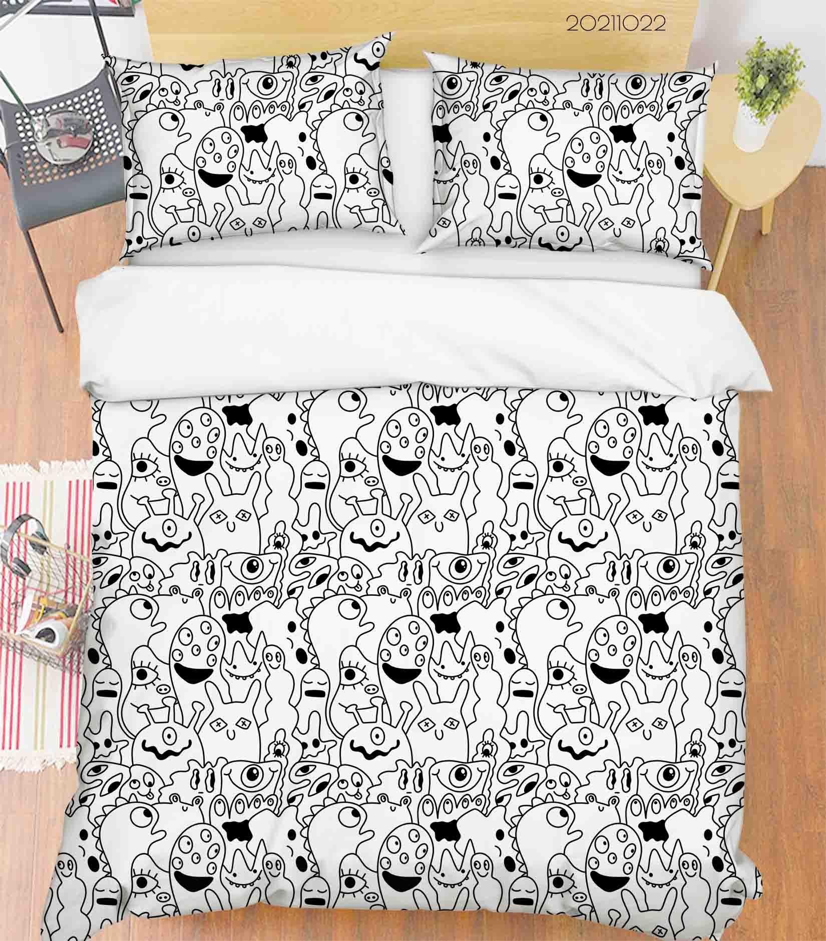 3D Abstract Ghost Doodle Quilt Cover Set Bedding Set Duvet Cover Pillowcases 81- Jess Art Decoration