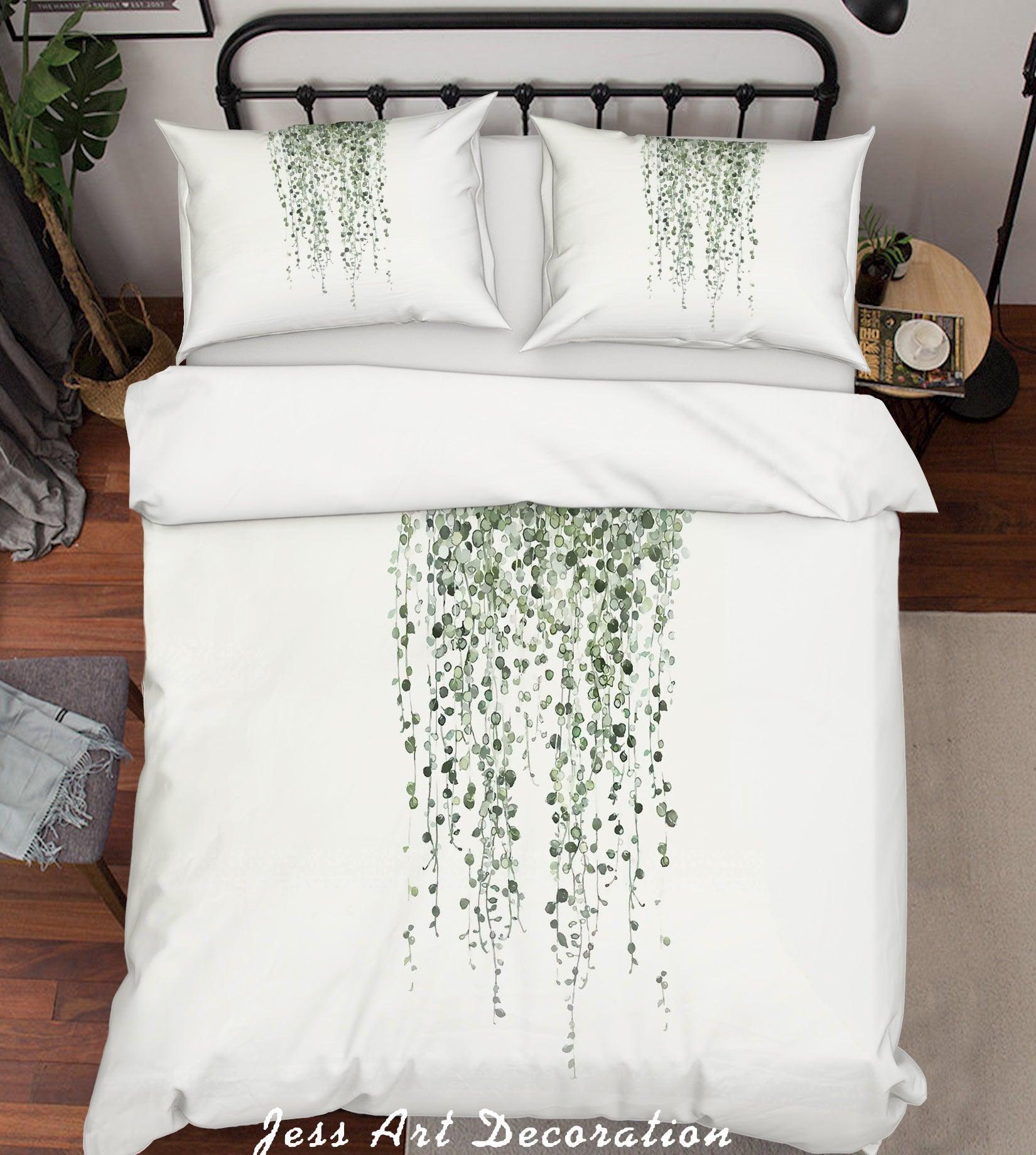3D Watercolor Green Leaves Quilt Cover Set Bedding Set Duvet Cover Pillowcases A009 LQH- Jess Art Decoration