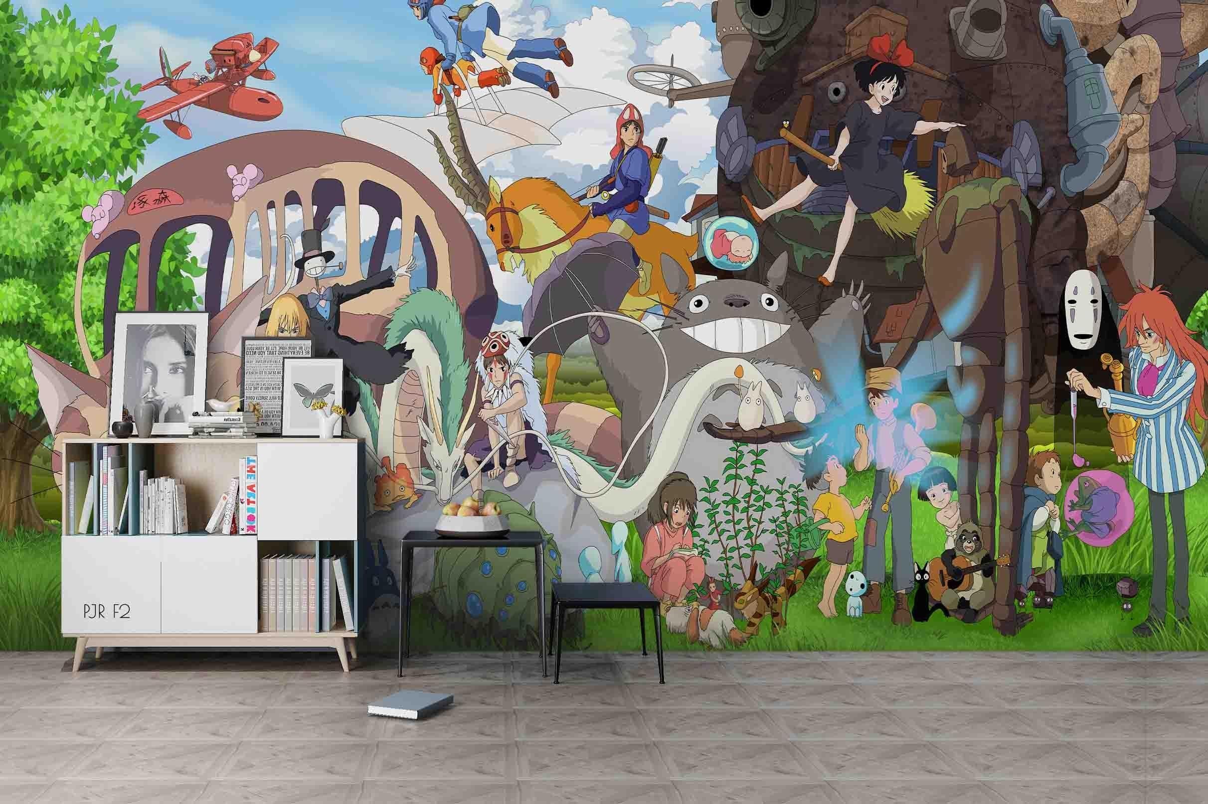 3D Colourful Cartoon Miyazaki Hayao Wall Mural Wallpaper WJ 2119- Jess Art Decoration