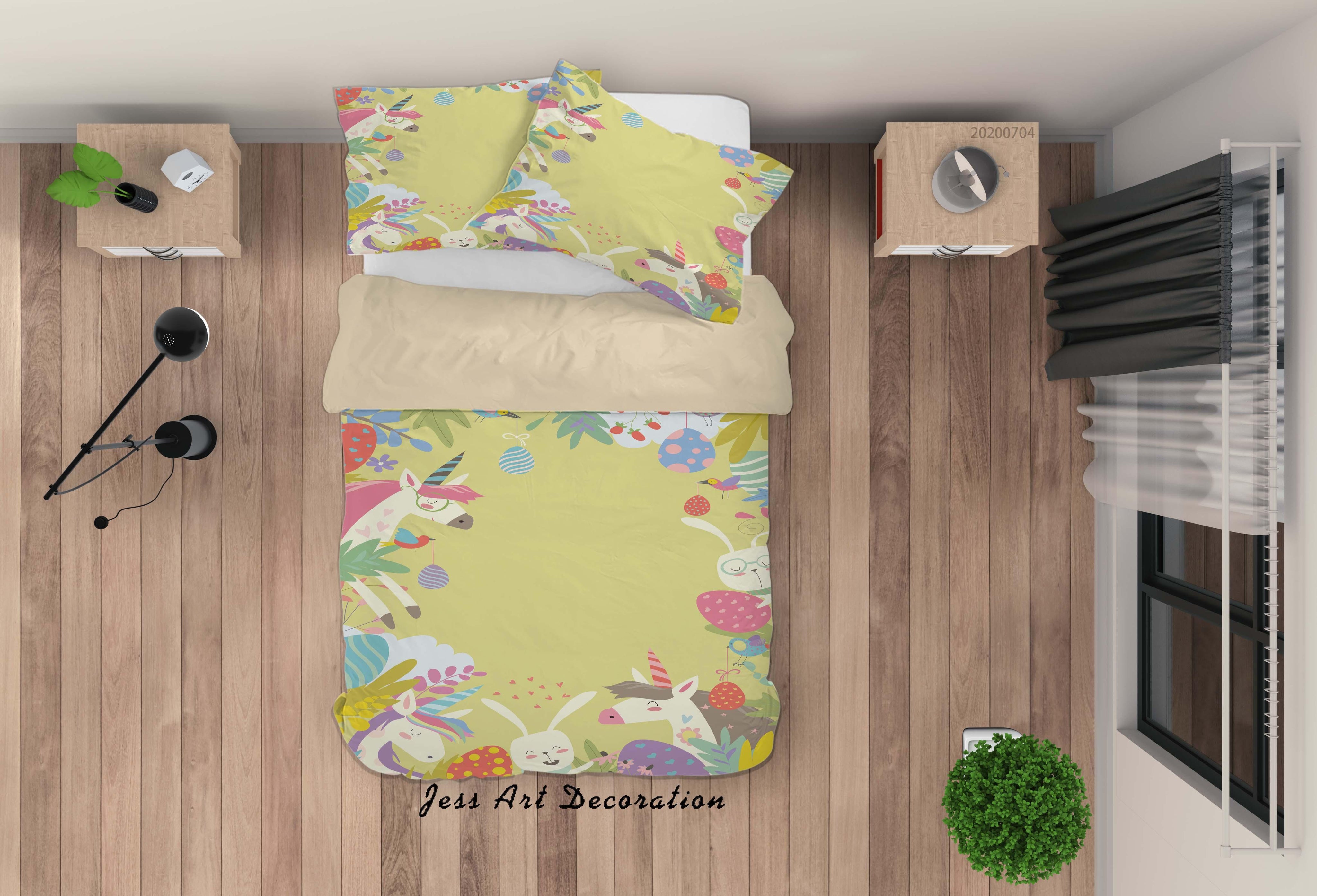 3D Yellow Unicorn Quilt Cover Set Bedding Set Duvet Cover Pillowcases SF216- Jess Art Decoration