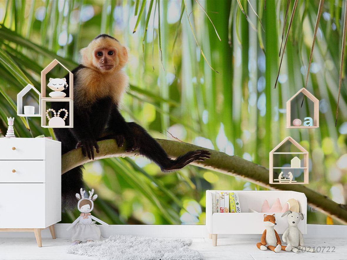 3D Tropical Jungle Palm Monkey Wall Mural Wallpaper LQH 107- Jess Art Decoration