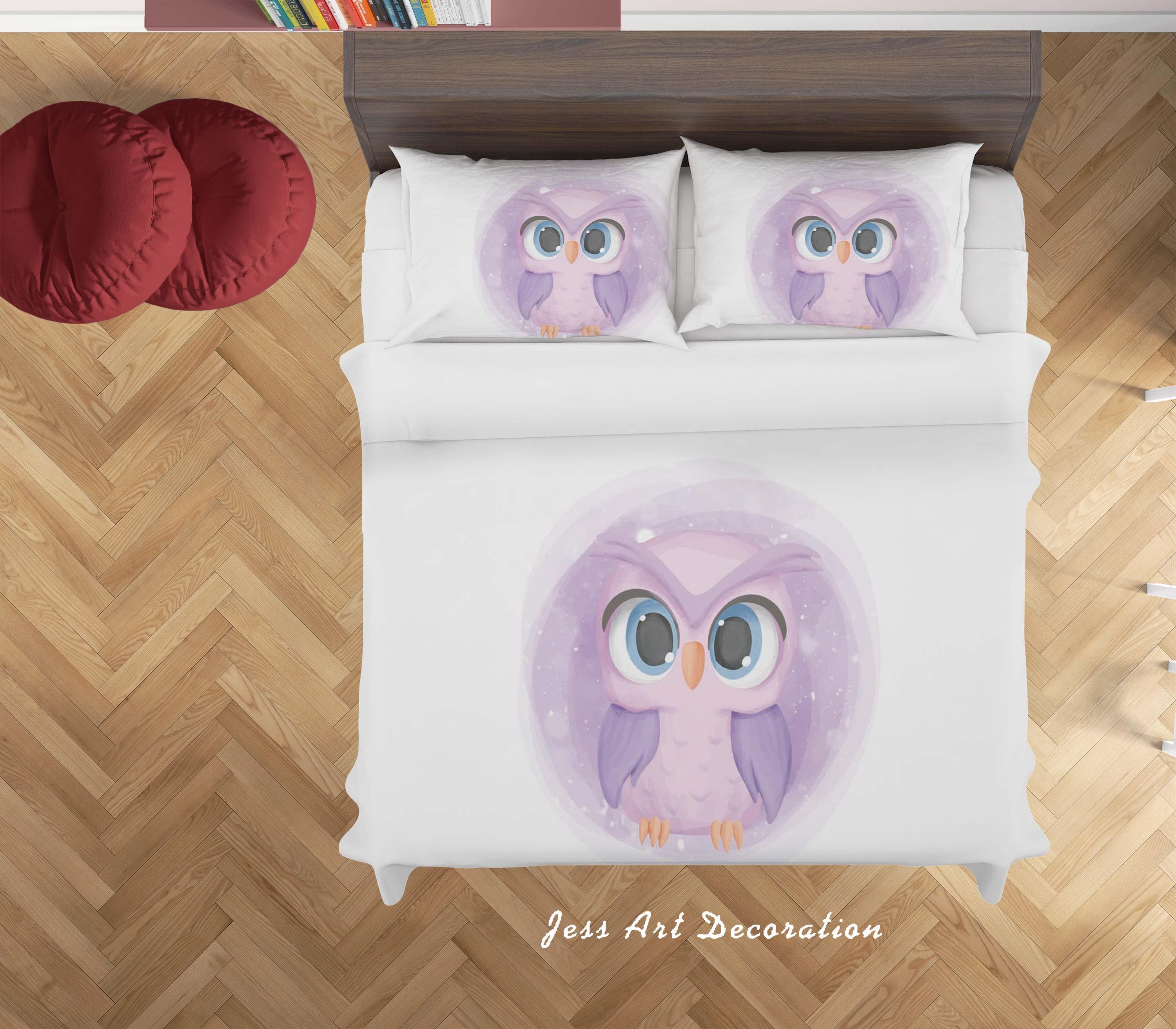 3D White Purple Cartoon Owl Quilt Cover Set Bedding Set Duvet Cover Pillowcases SF81- Jess Art Decoration