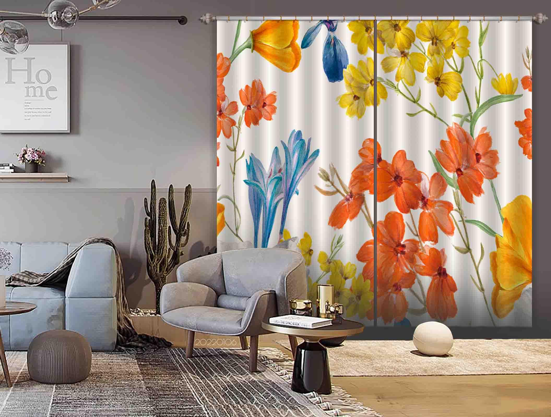 3D Colorful Flower Pattern Background Curtains and Drapes GD 193- Jess Art Decoration