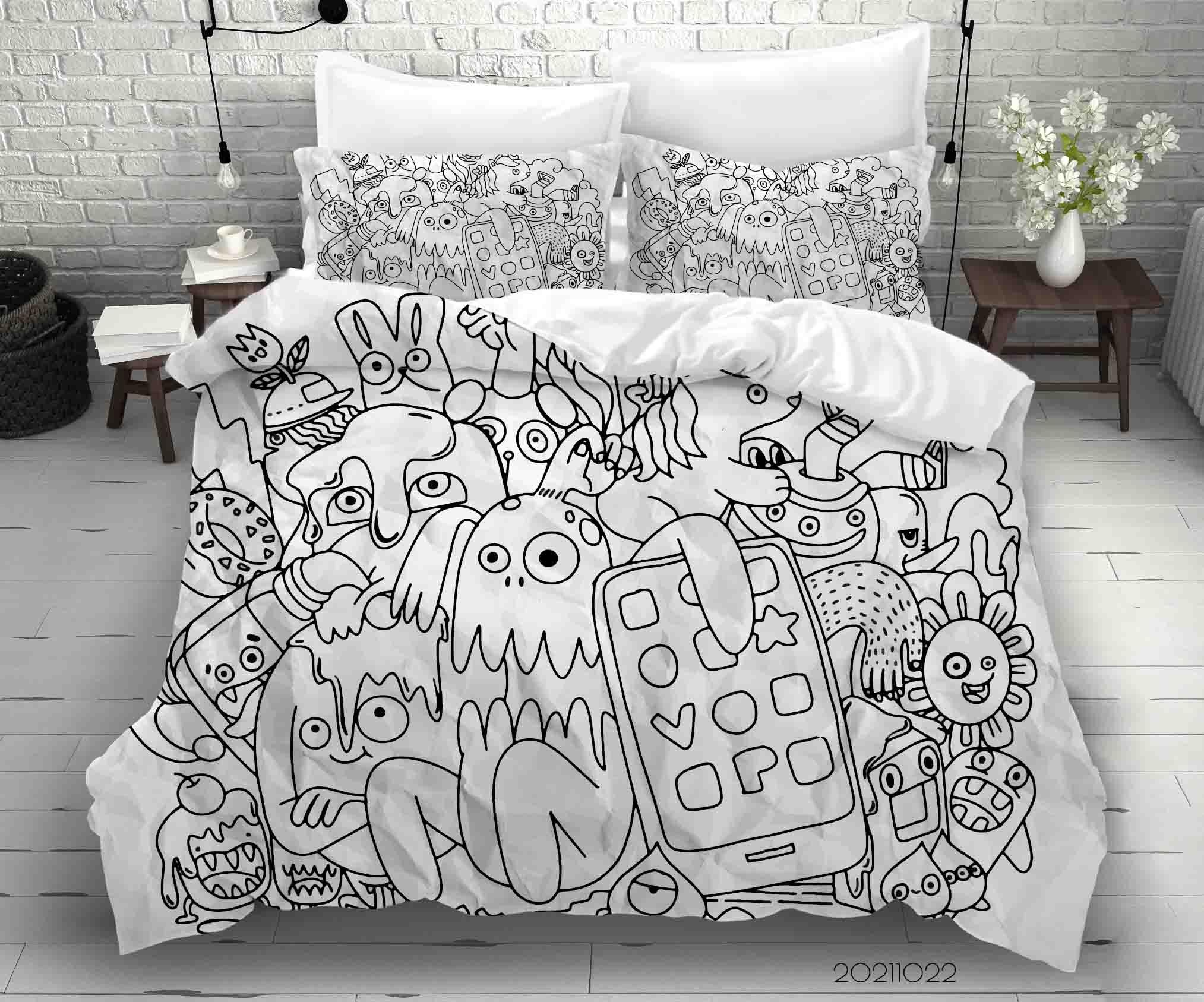 3D Abstract Gray Monster Graffiti Quilt Cover Set Bedding Set Duvet Cover Pillowcases 20- Jess Art Decoration