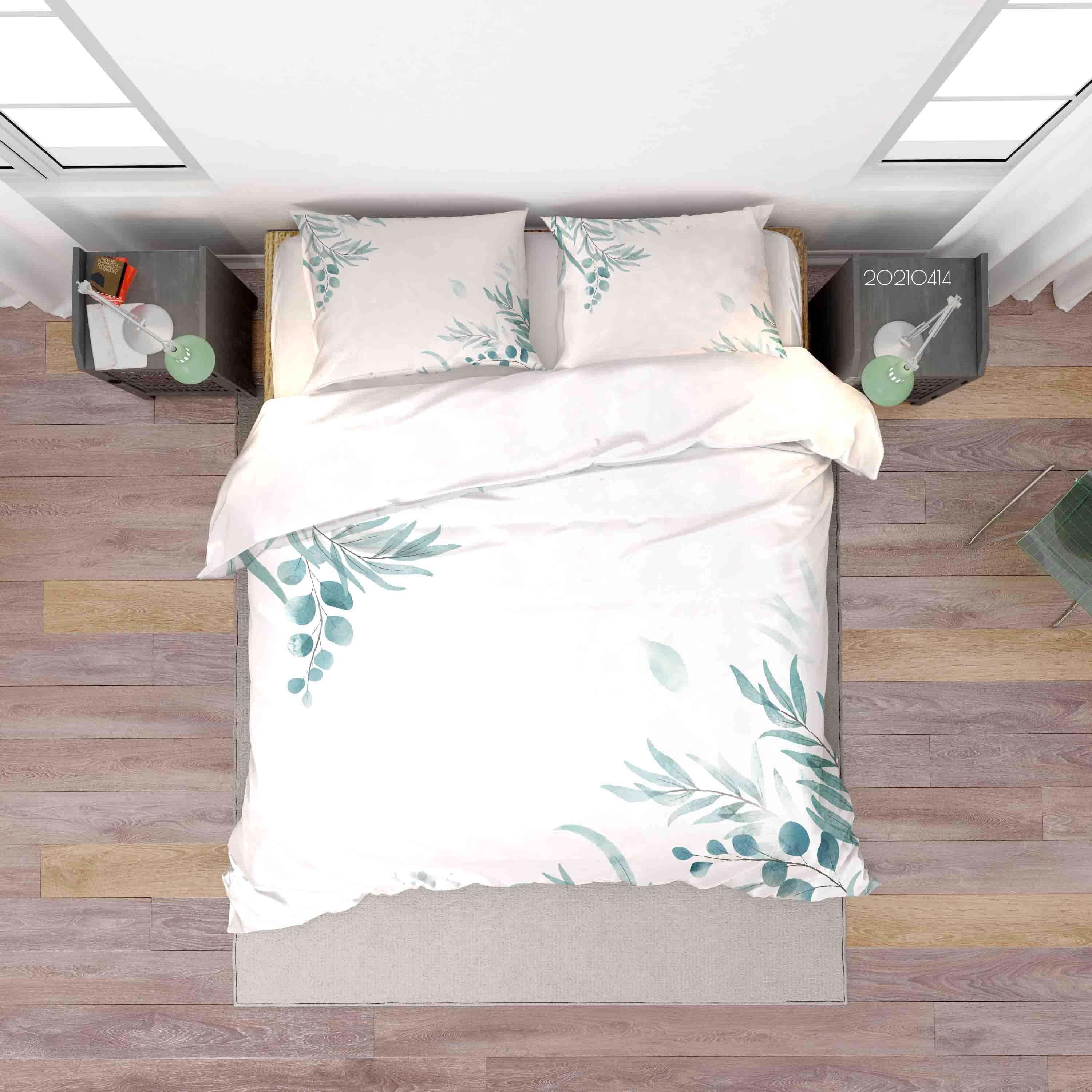 3D Watercolor Green Leaf Quilt Cover Set Bedding Set Duvet Cover Pillowcases 100 LQH- Jess Art Decoration