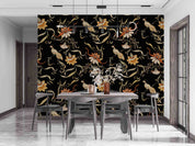 3D Vintage Floral Bird Black Background Wall Mural Wallpaper GD 2625- Jess Art Decoration