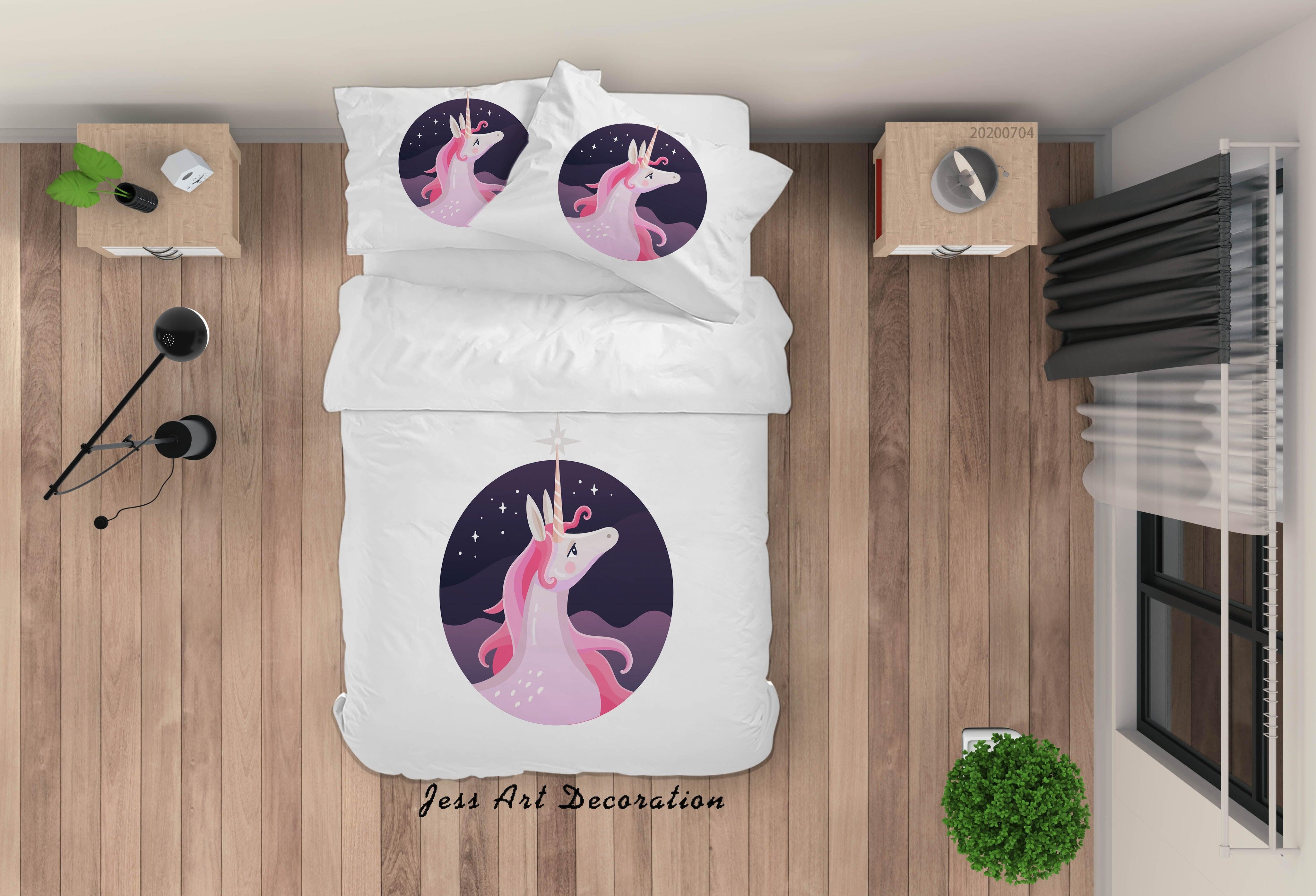 3D White Cartoon Unicorn Quilt Cover Set Bedding Set Duvet Cover Pillowcases SF262- Jess Art Decoration
