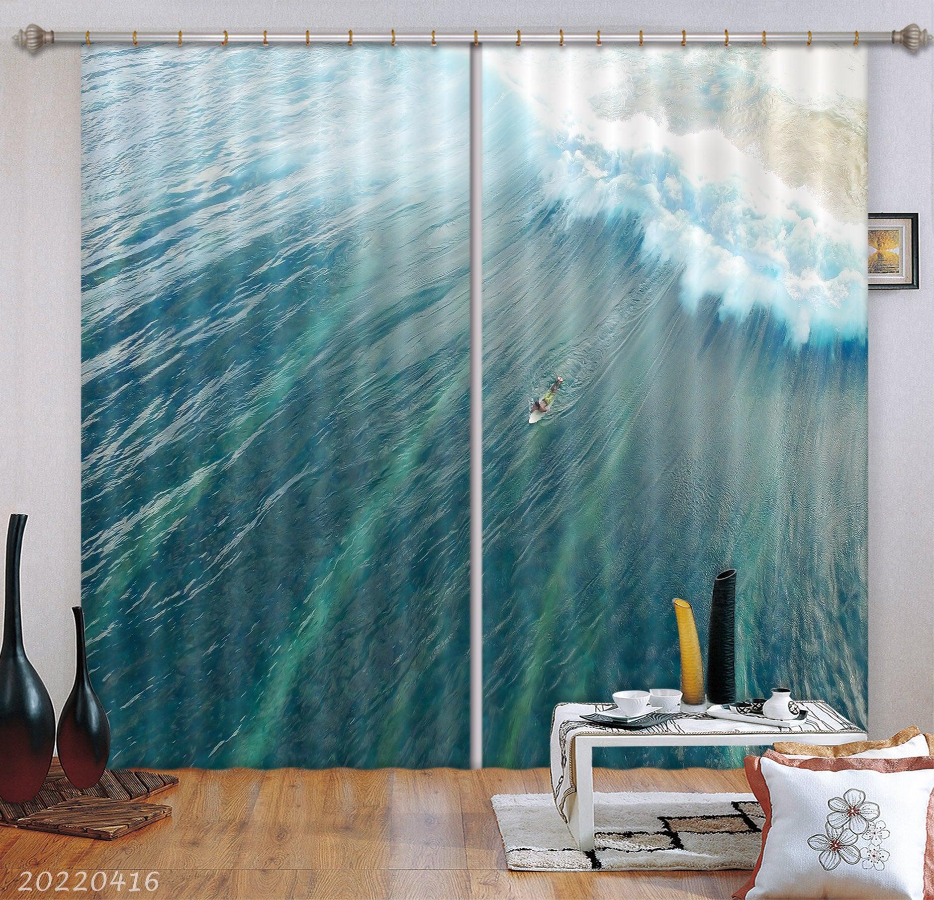 3D Landscape Ocean Wave Boat Curtains and Drapes GD 4489- Jess Art Decoration