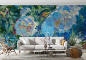 3D Oil Painting Blue Floral Wall Mural Wallpaper GD 2360- Jess Art Decoration