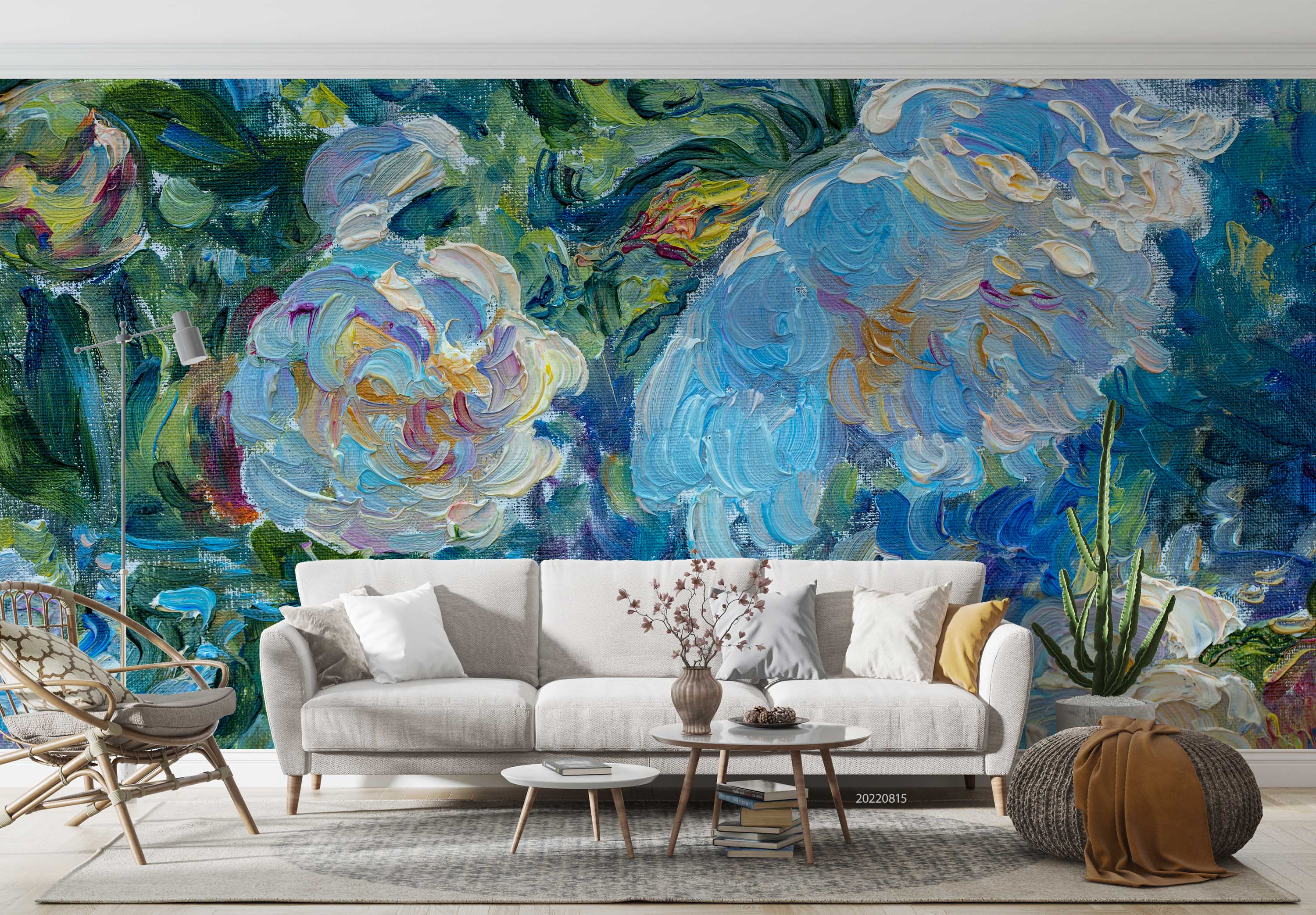 3D Oil Painting Blue Floral Wall Mural Wallpaper GD 2360- Jess Art Decoration