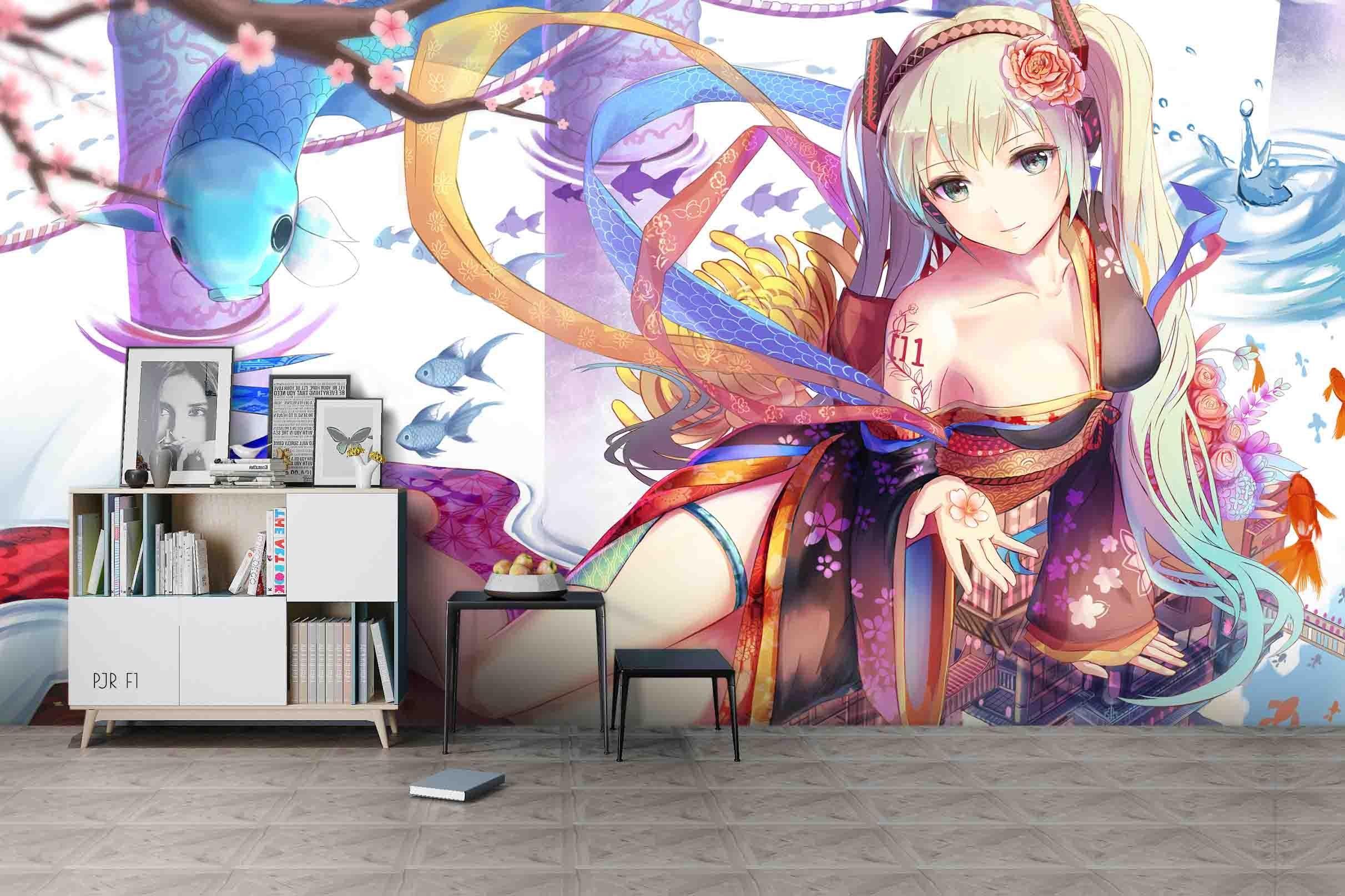 3D Anime Fish Girl anime girl fish fantasy mural wall mural wallpaper for teen room - view 3