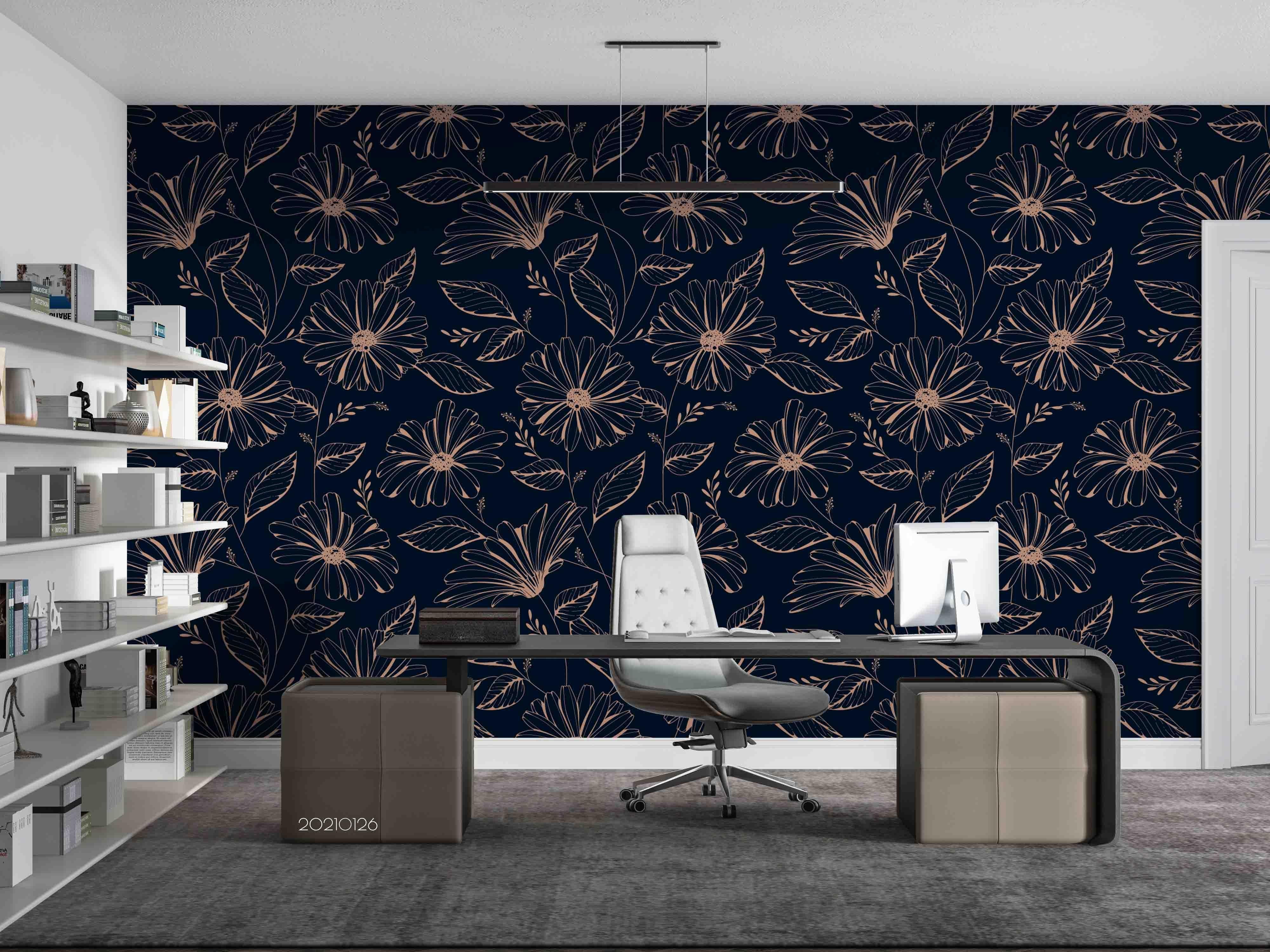 3D Hand Drawn Black Floral Wall Mural Wallpaper LQH 14- Jess Art Decoration