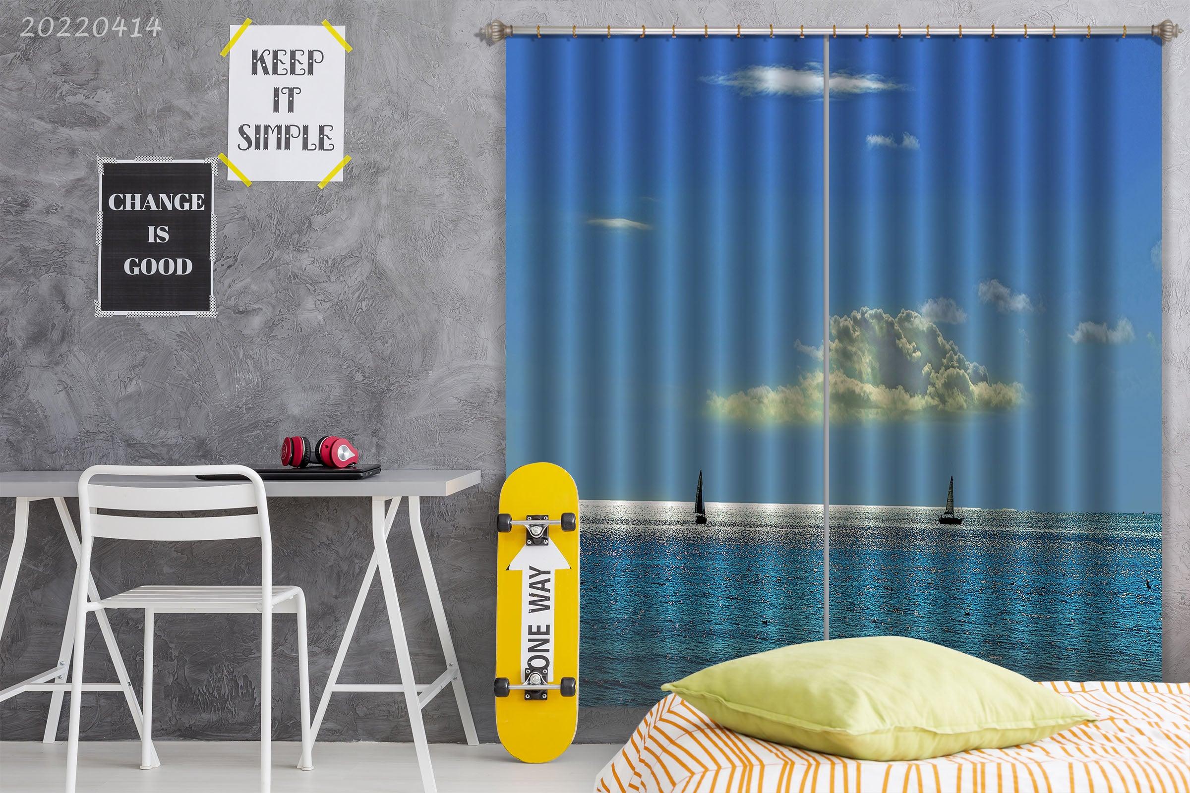 3D Landscape Ocean Sailboat Skyline Cloud Curtains and Drapes GD 4158- Jess Art Decoration