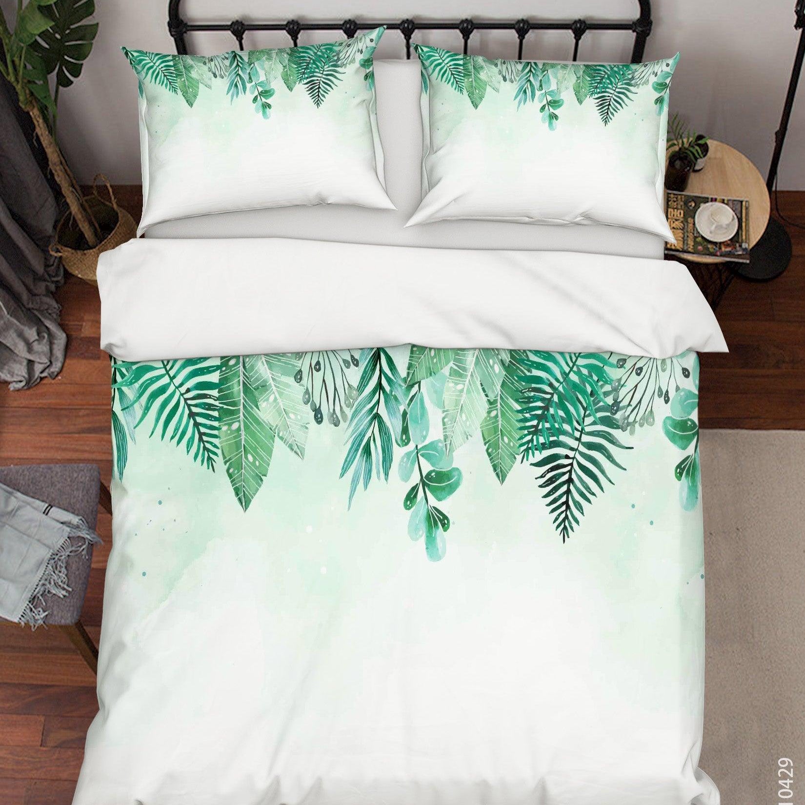 3D Watercolor Green Leaf Quilt Cover Set Bedding Set Duvet Cover Pillowcases 238- Jess Art Decoration