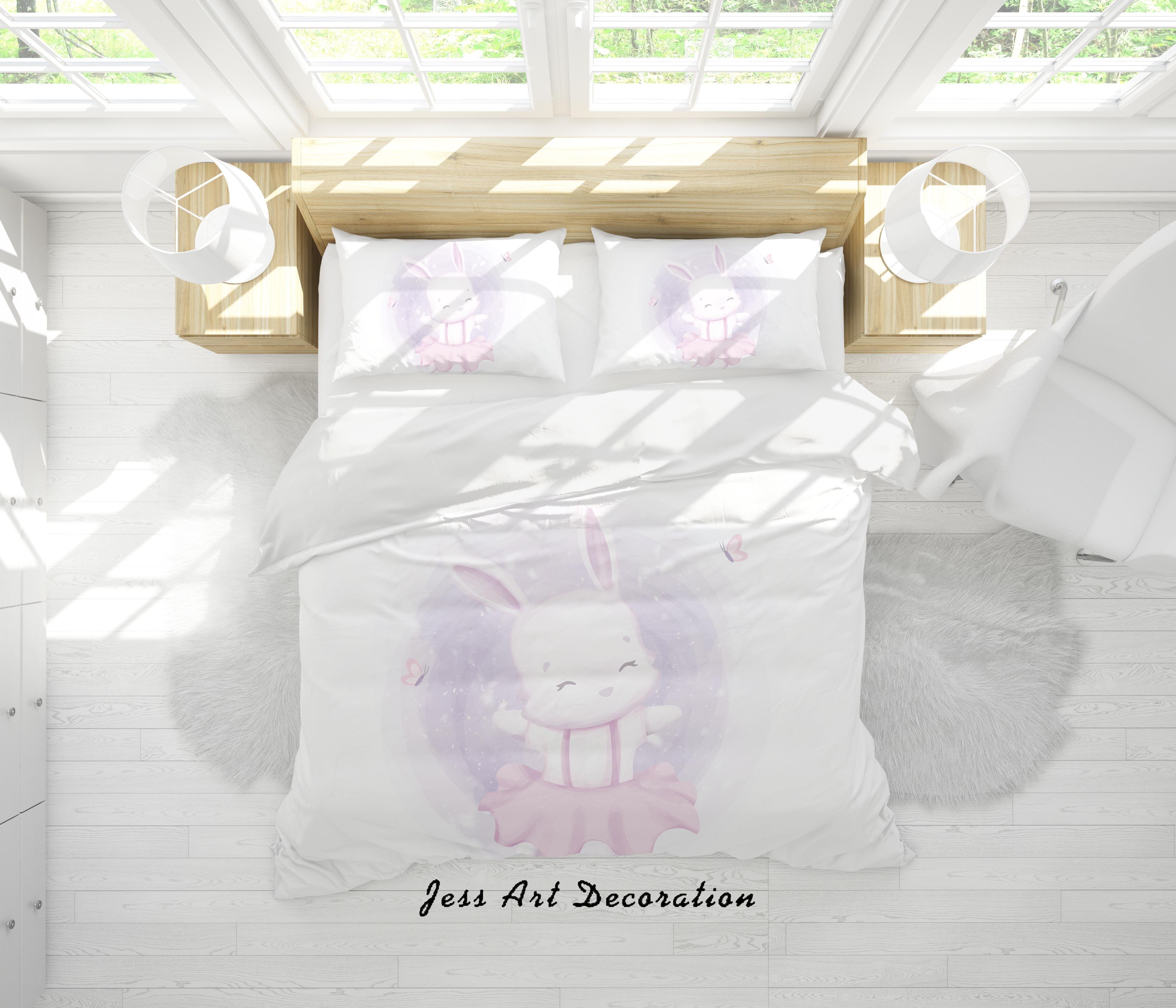 3D White Purple Rabbit Quilt Cover Set Bedding Set Duvet Cover Pillowcases SF136- Jess Art Decoration