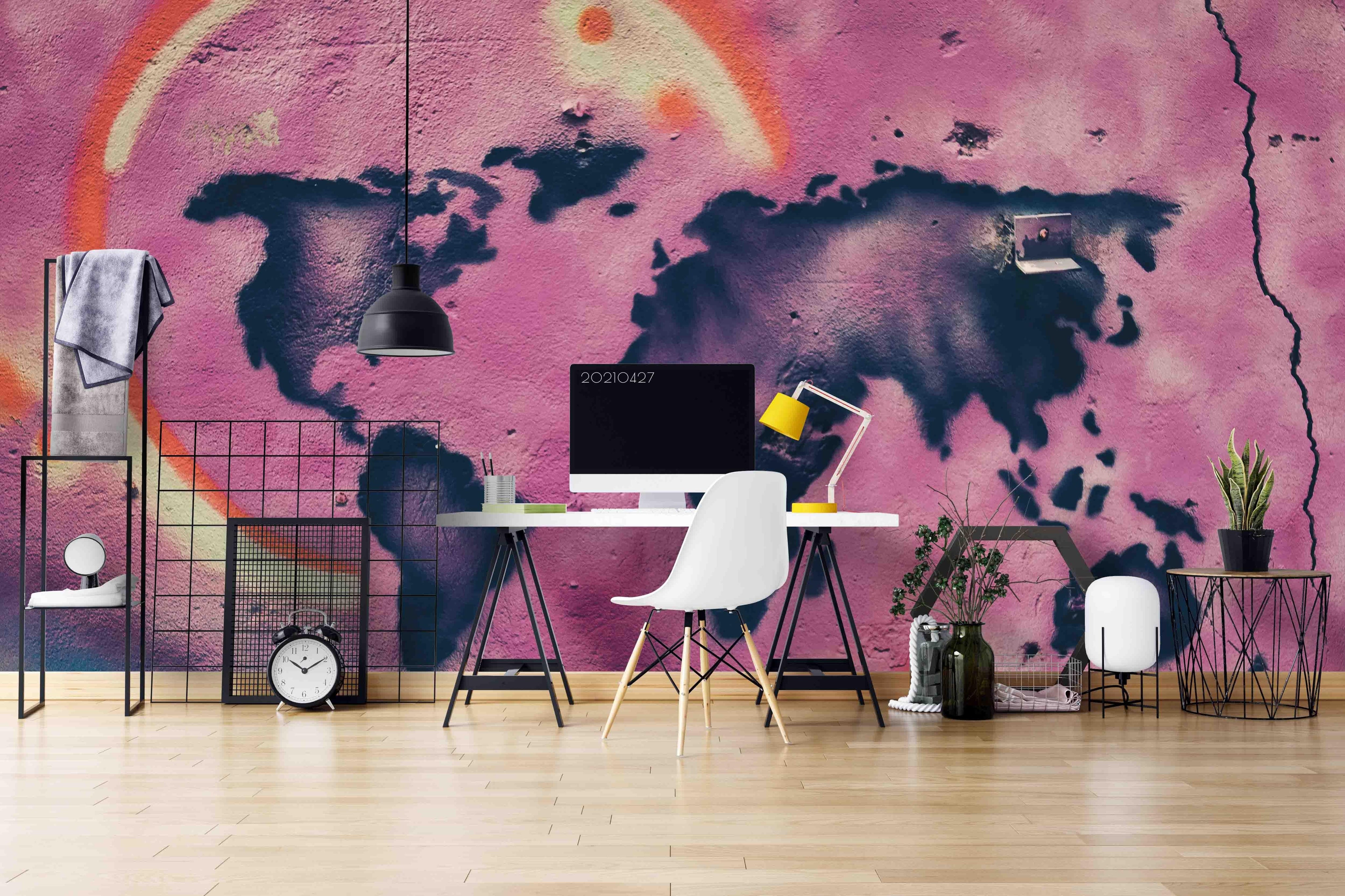 3D Abstract Pink Map Graffiti Wall Mural Wallpaper LQH 110- Jess Art Decoration
