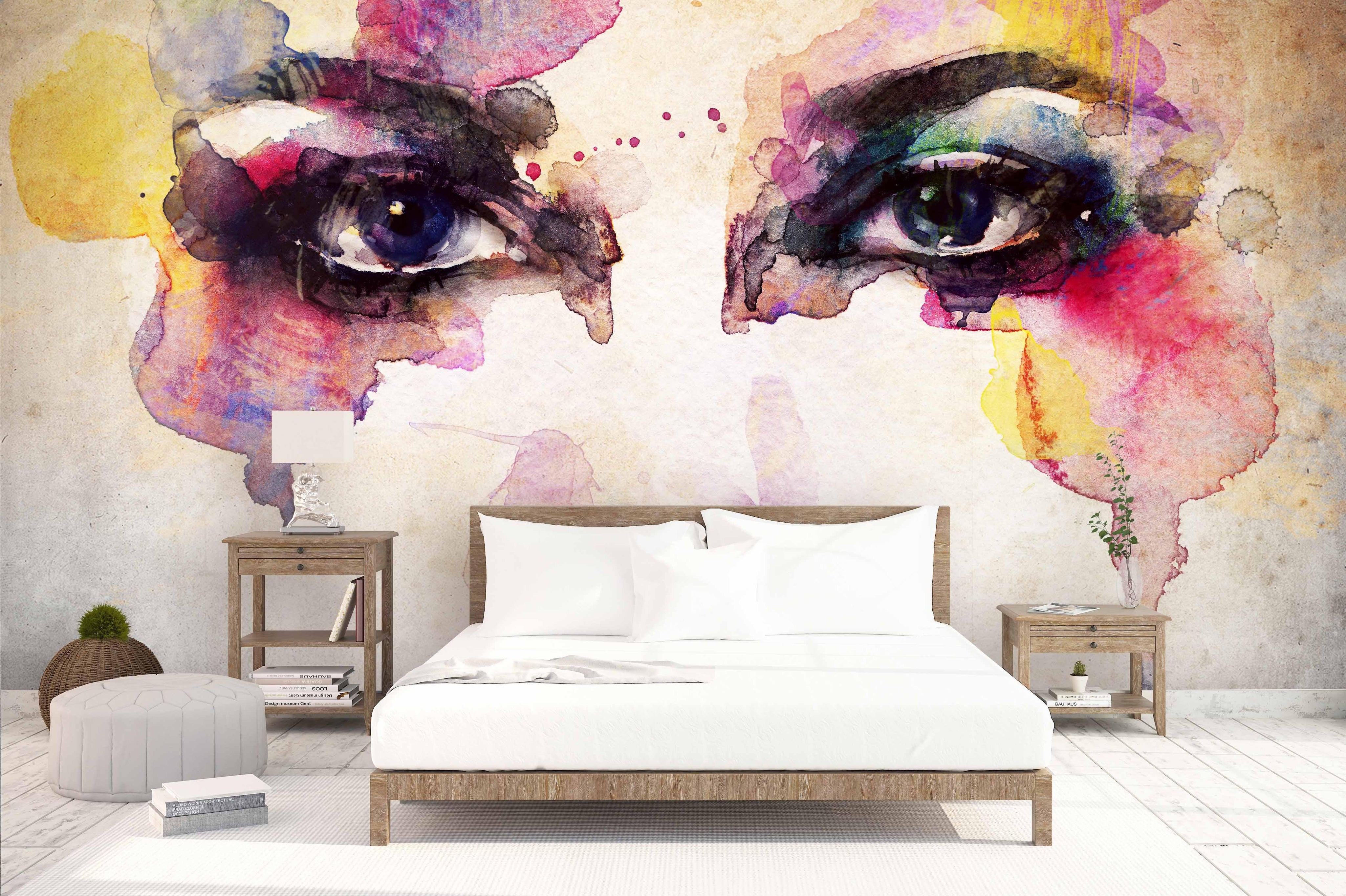 3D watercolor girl face graffiti wall mural wallpaper 61- Jess Art Decoration